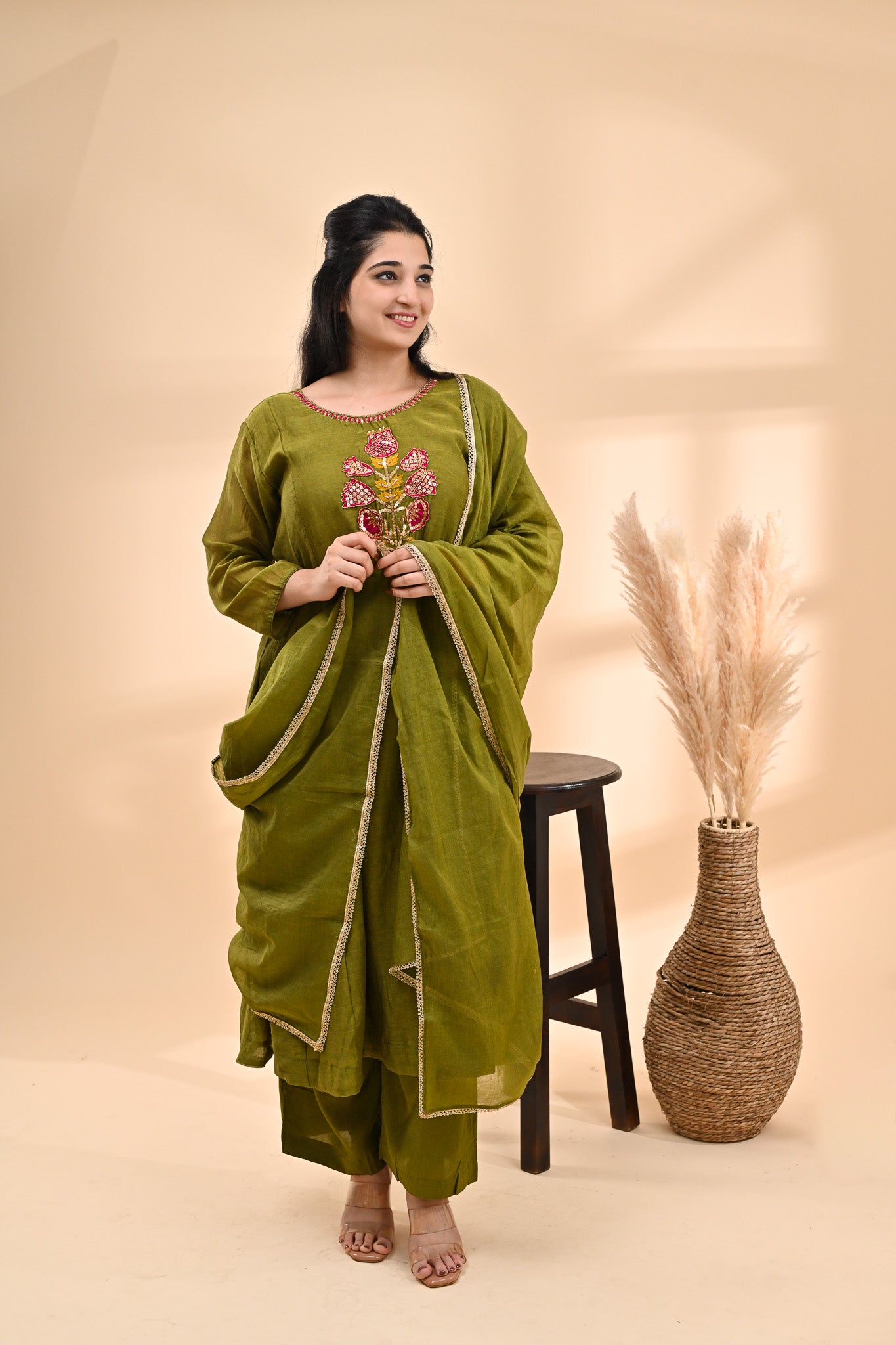 Olive-green Cotton Readymade Set Sterling House