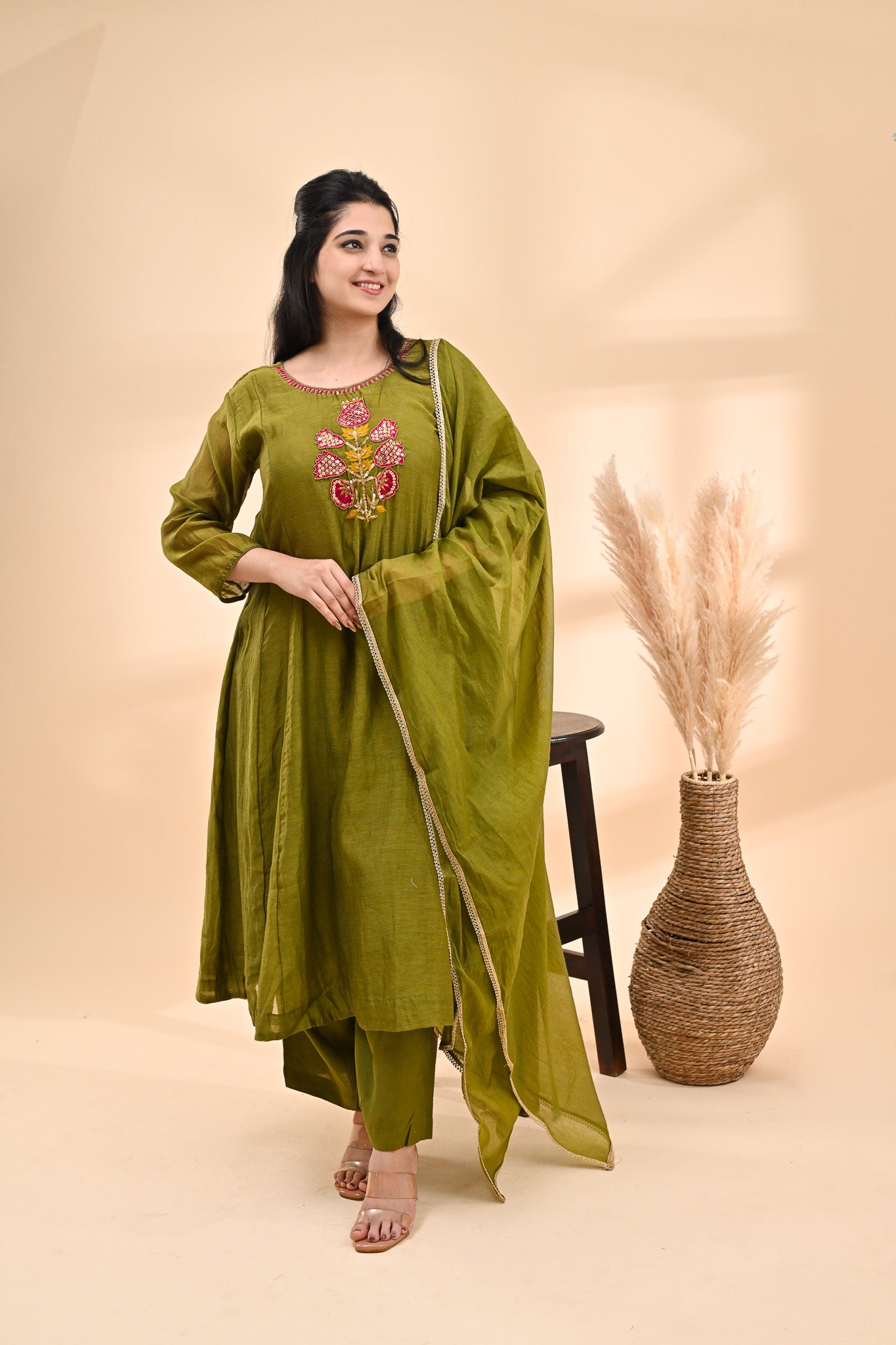 Olive-green Cotton Readymade Set Sterling House