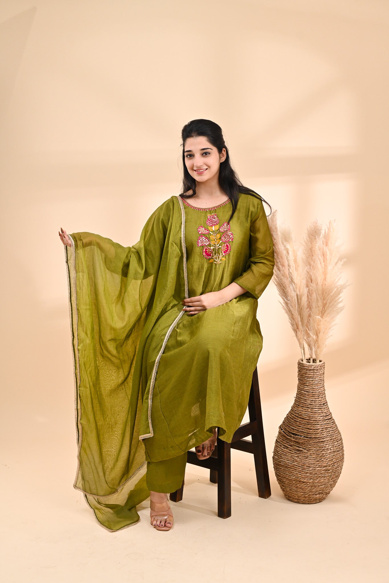 Olive-green Cotton Readymade Set Sterling House