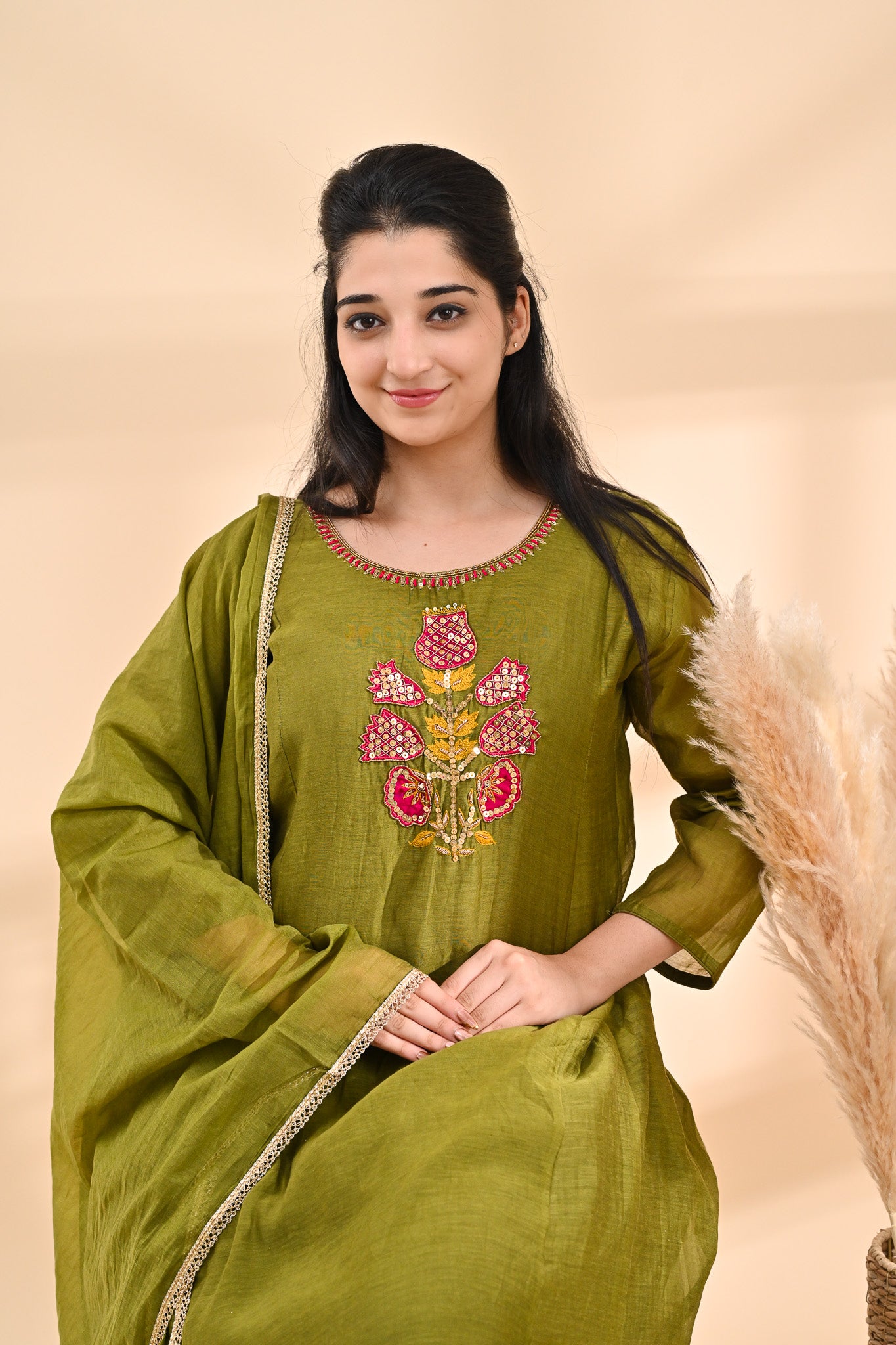 Olive-green Cotton Readymade Set Sterling House