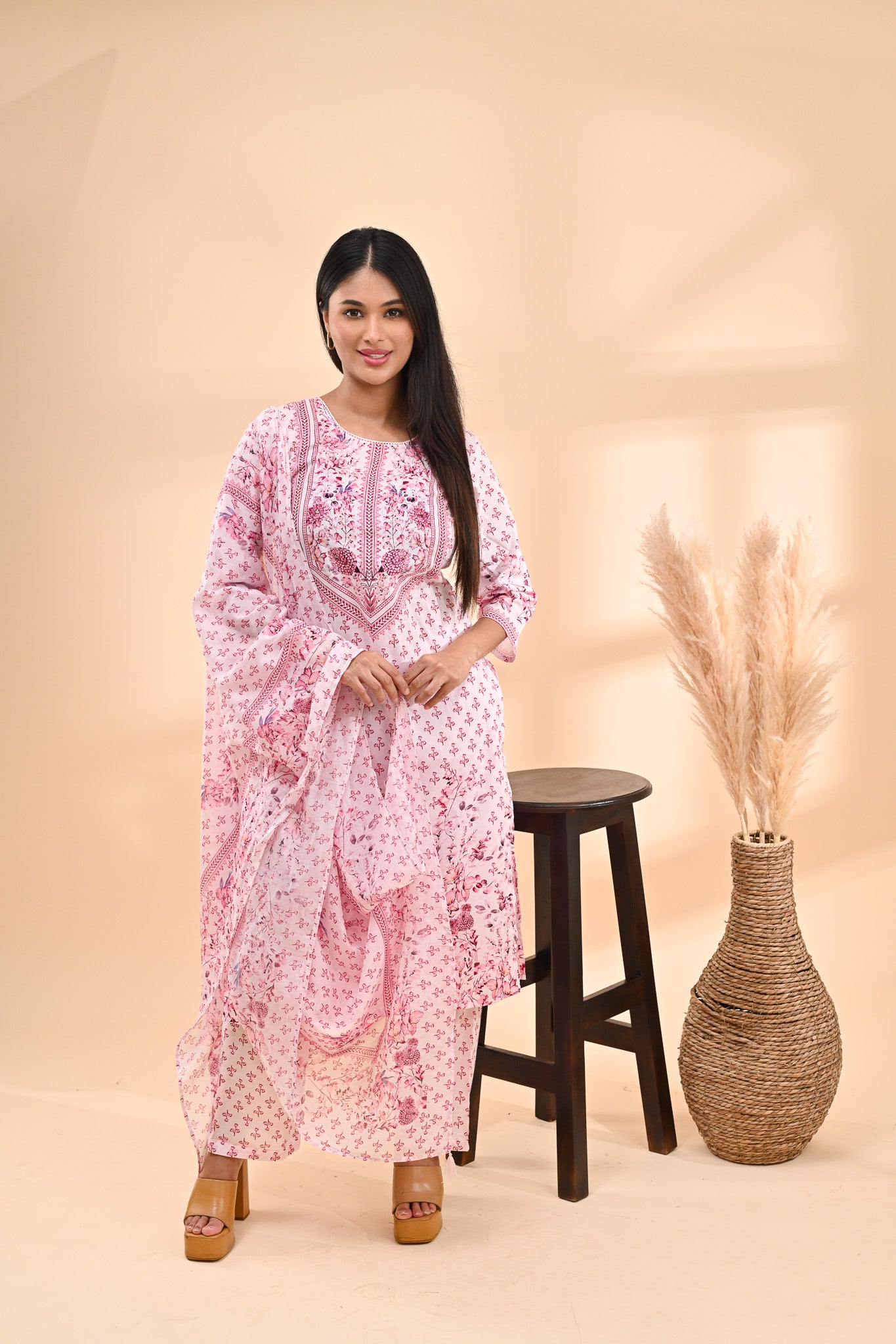 Baby-pink Cotton Printed Readymade set Sterling House
