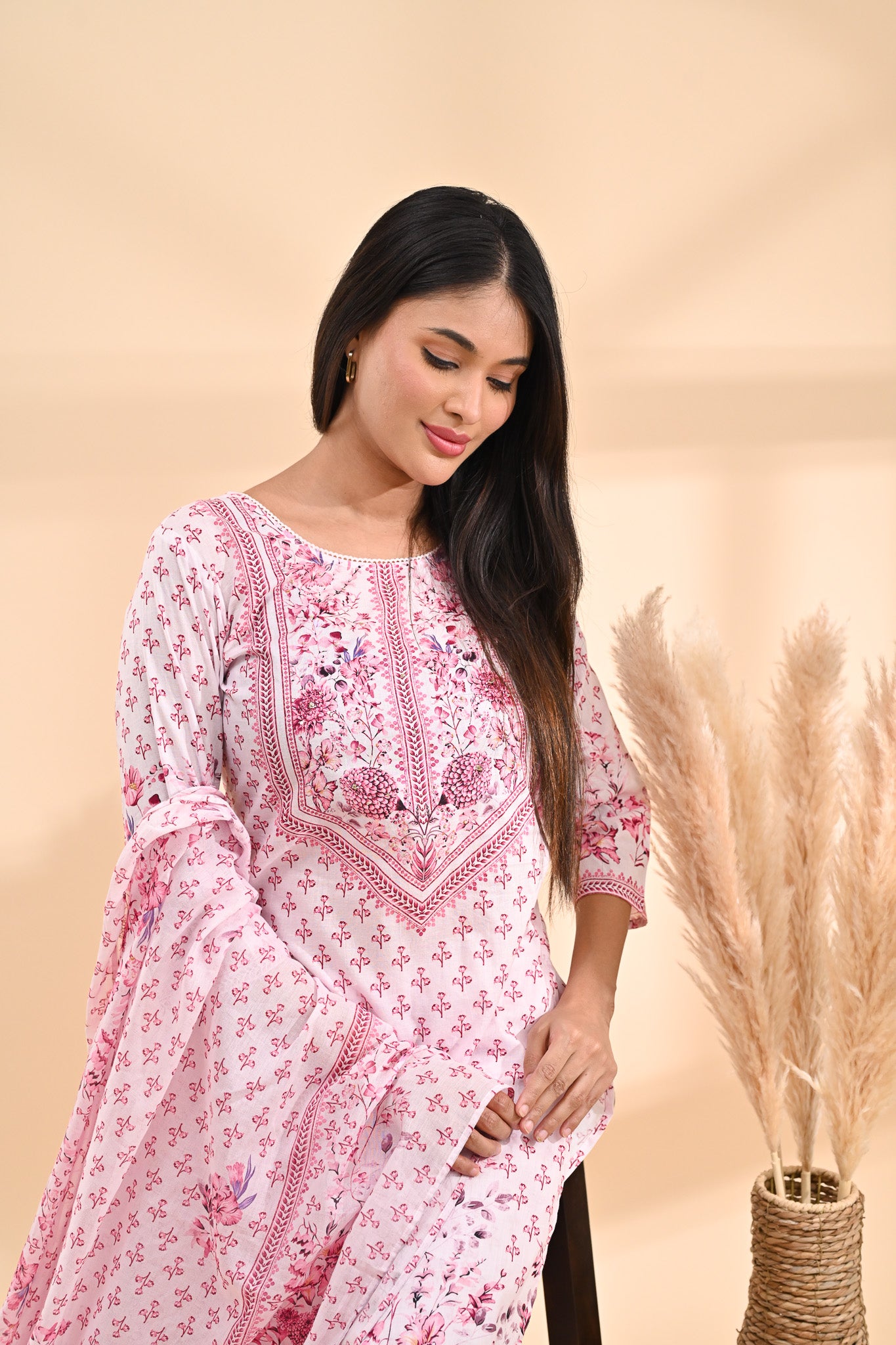 Baby-pink Cotton Printed Readymade set Sterling House