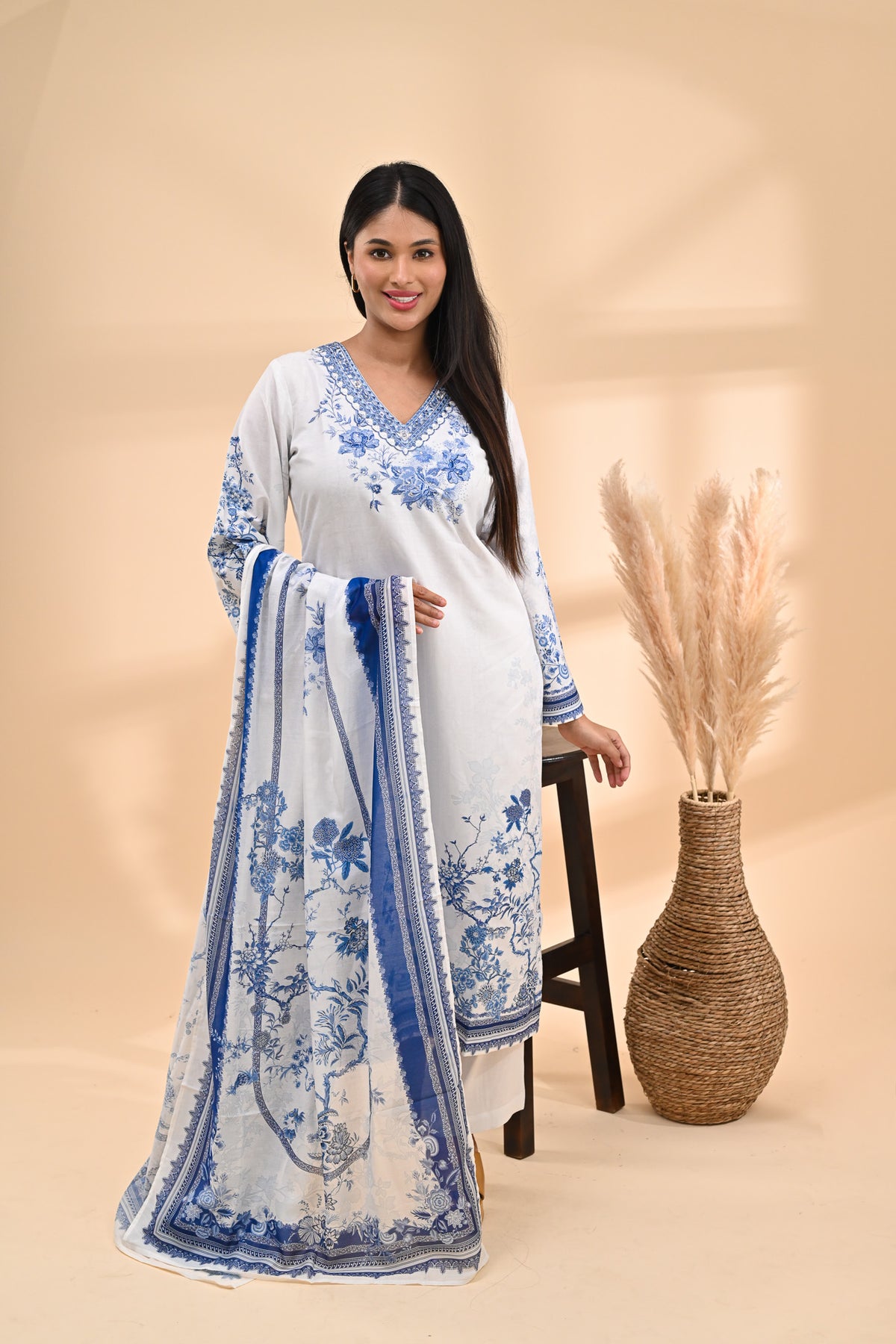 White Muslin Readymade Set Sterling House