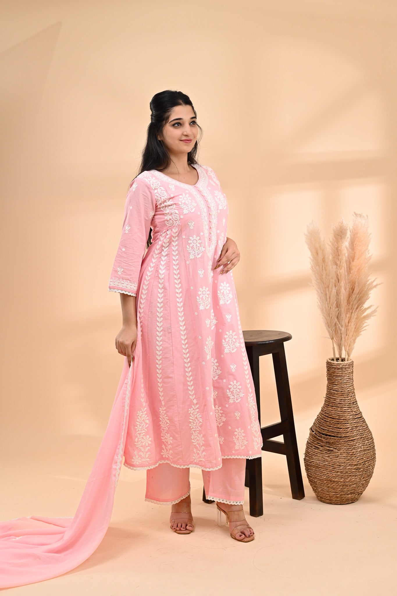 Pink Anarkali Cotton Readymade Set Sterling House