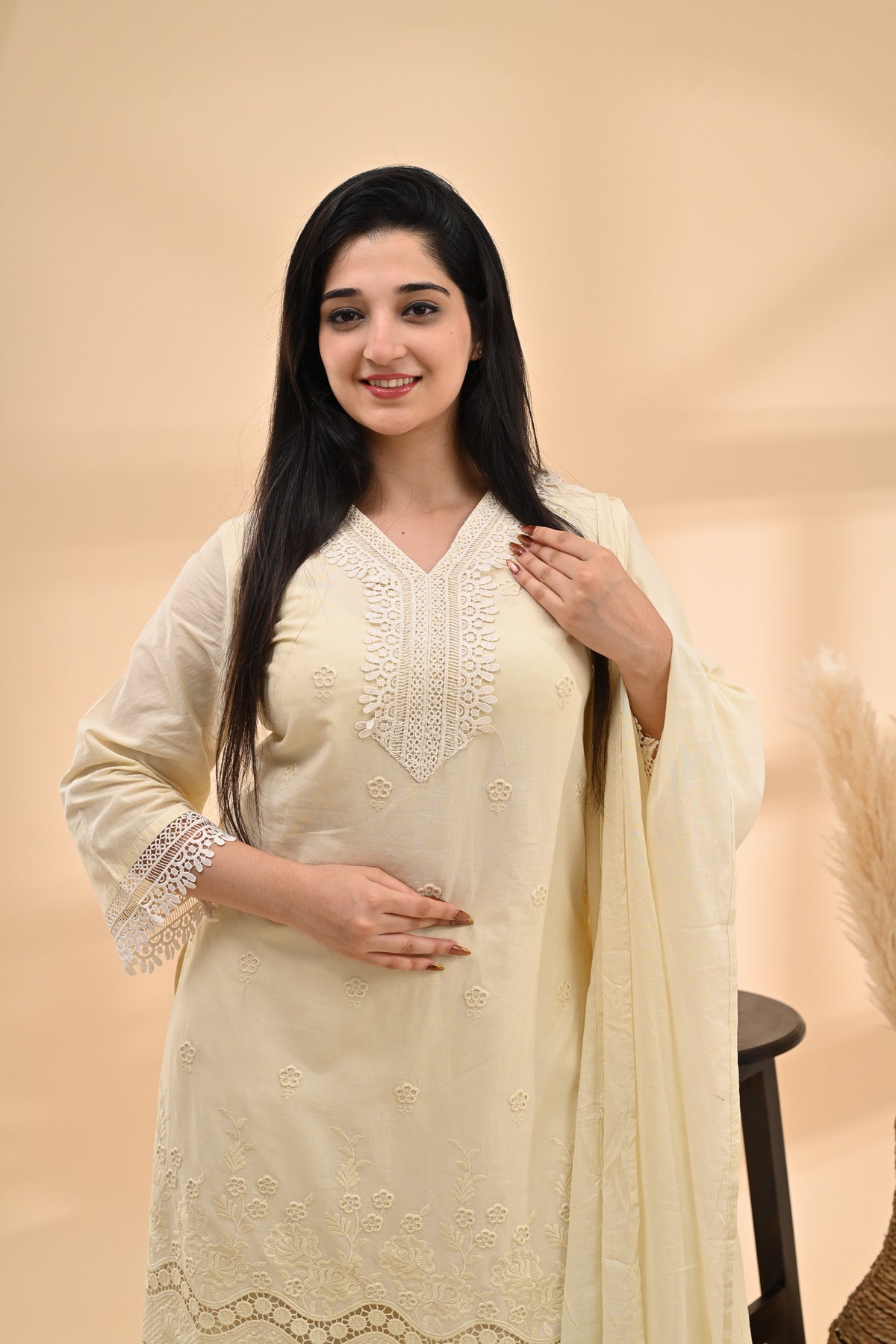Off-White Cotton Readymade Set Sterling House