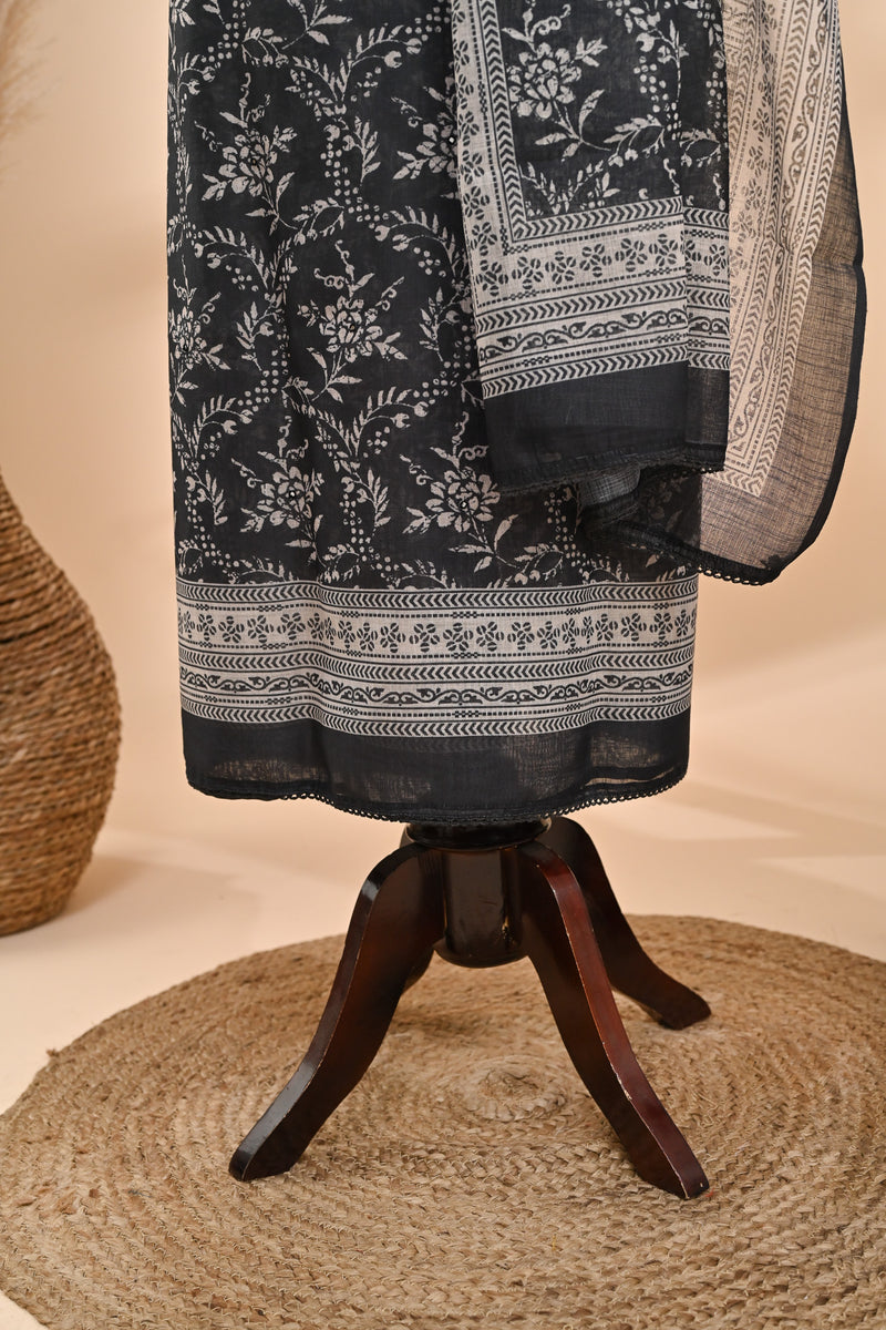 Black Linen Cotton Unstitched Suit Sterling House