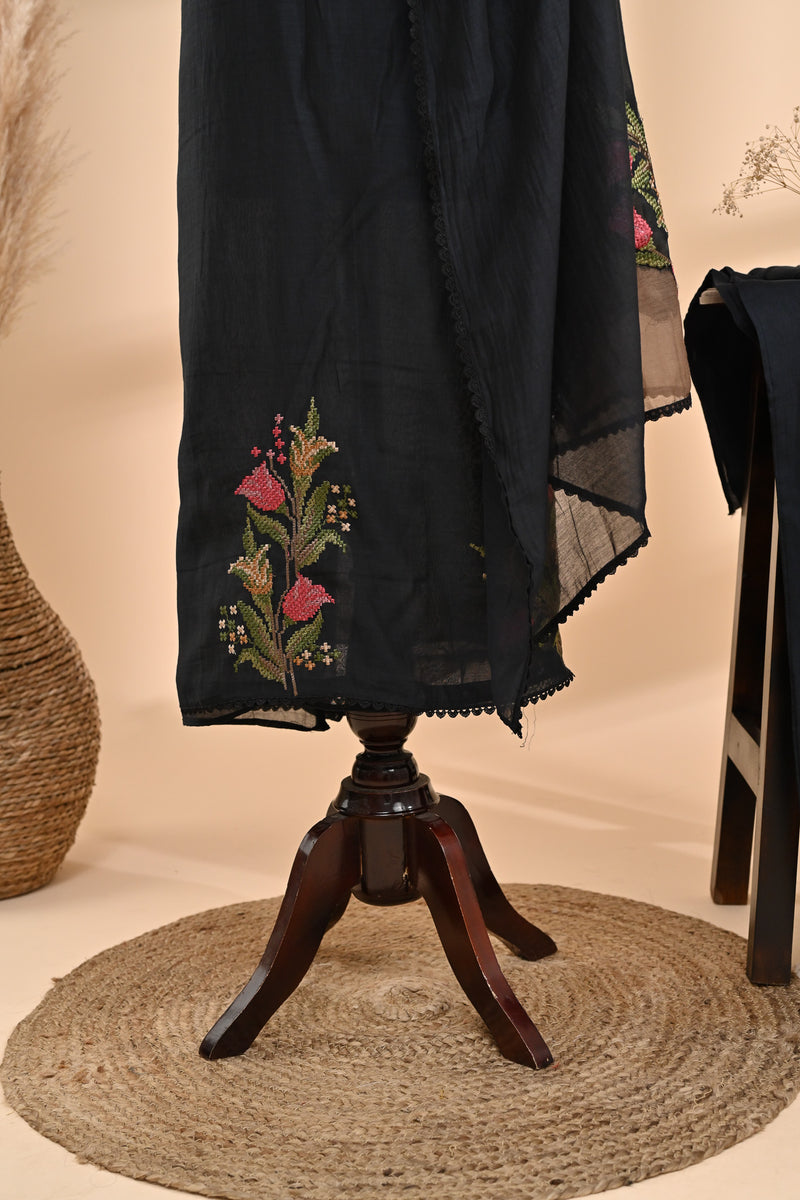 Black Cotton Unstitched Suit Sterling House
