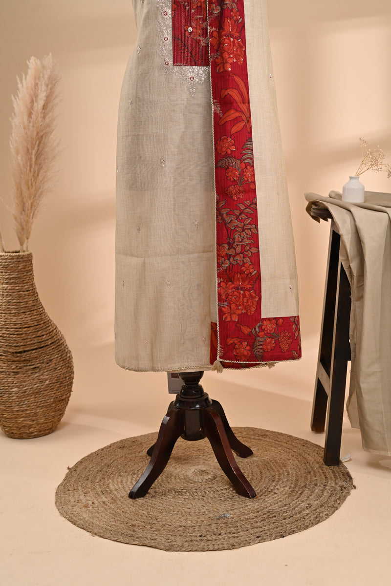 Beige Chinnon silk Unstitched Suit Sterling House