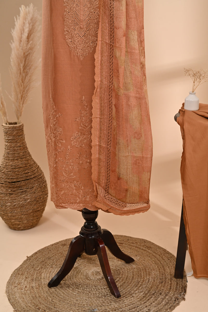 Rust Linen cotton Unstitched Suit Sterling House