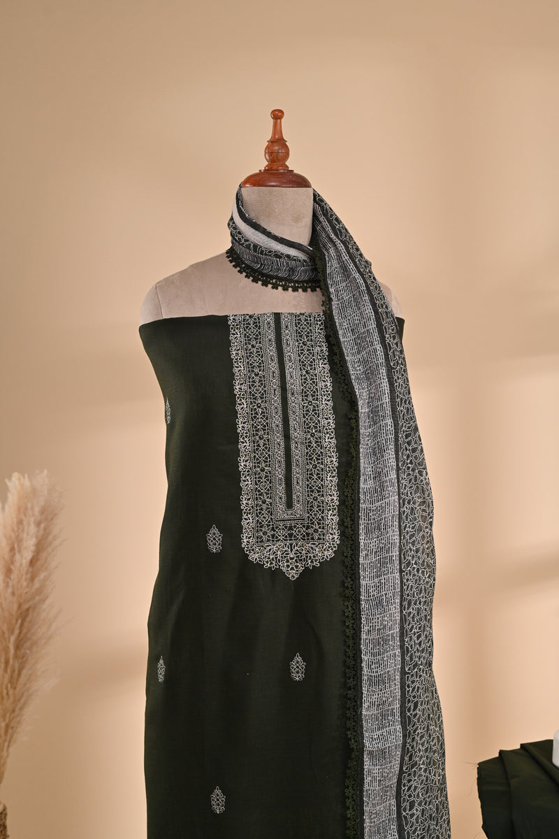 Olive Green Linen Cotton Unstitched Sterling House
