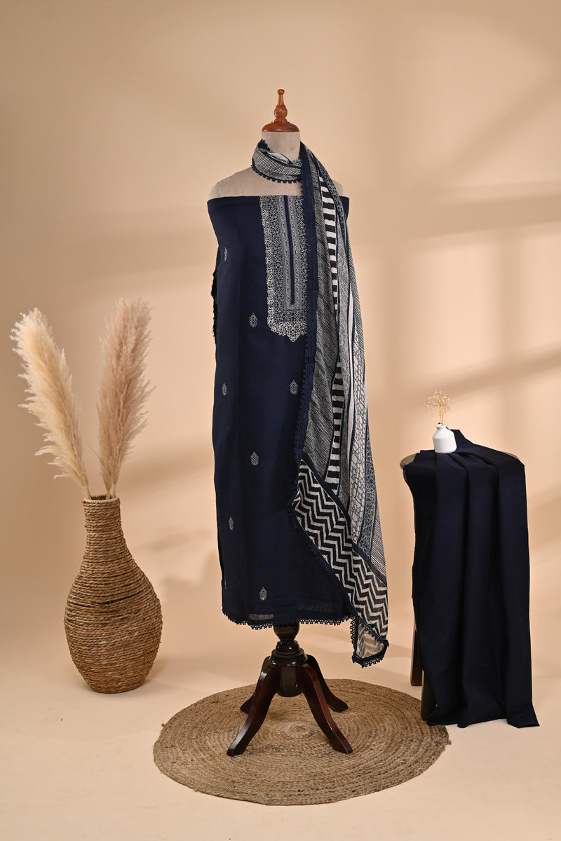 Indigo Blue Linen Cotton Unstitched Suit Sterling House