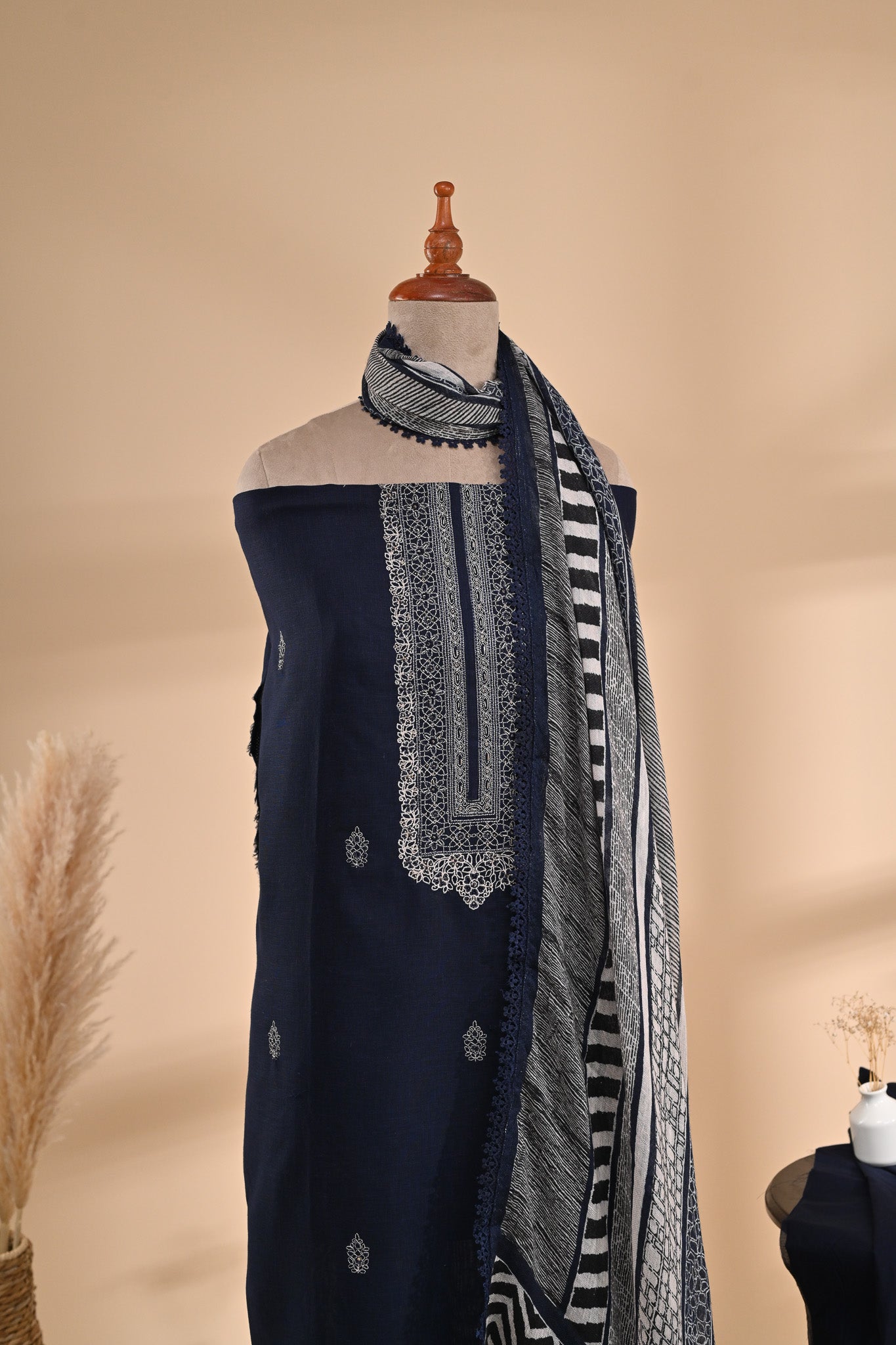 Indigo Blue Linen Cotton Unstitched Suit Sterling House