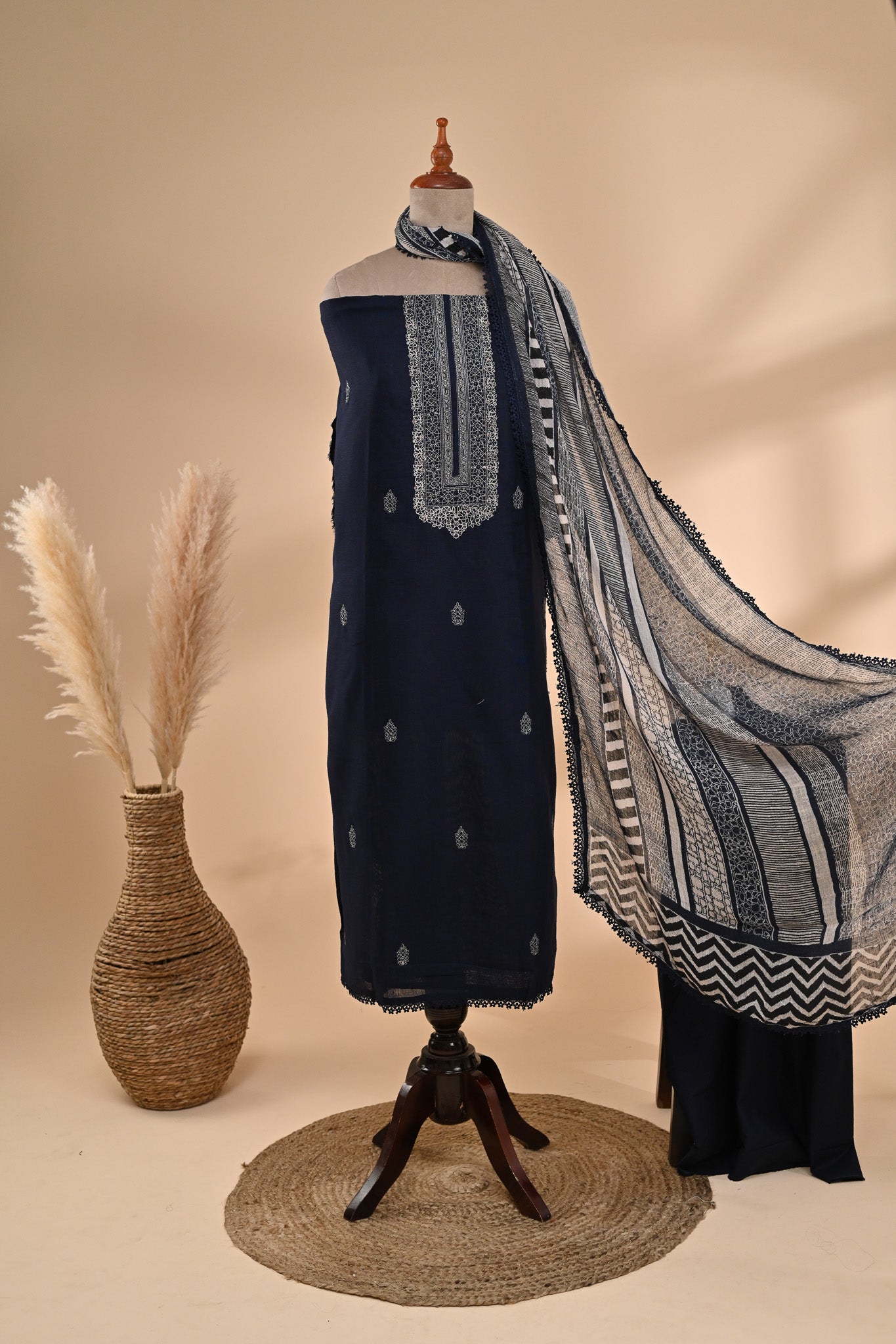 Indigo Blue Linen Cotton Unstitched Suit Sterling House