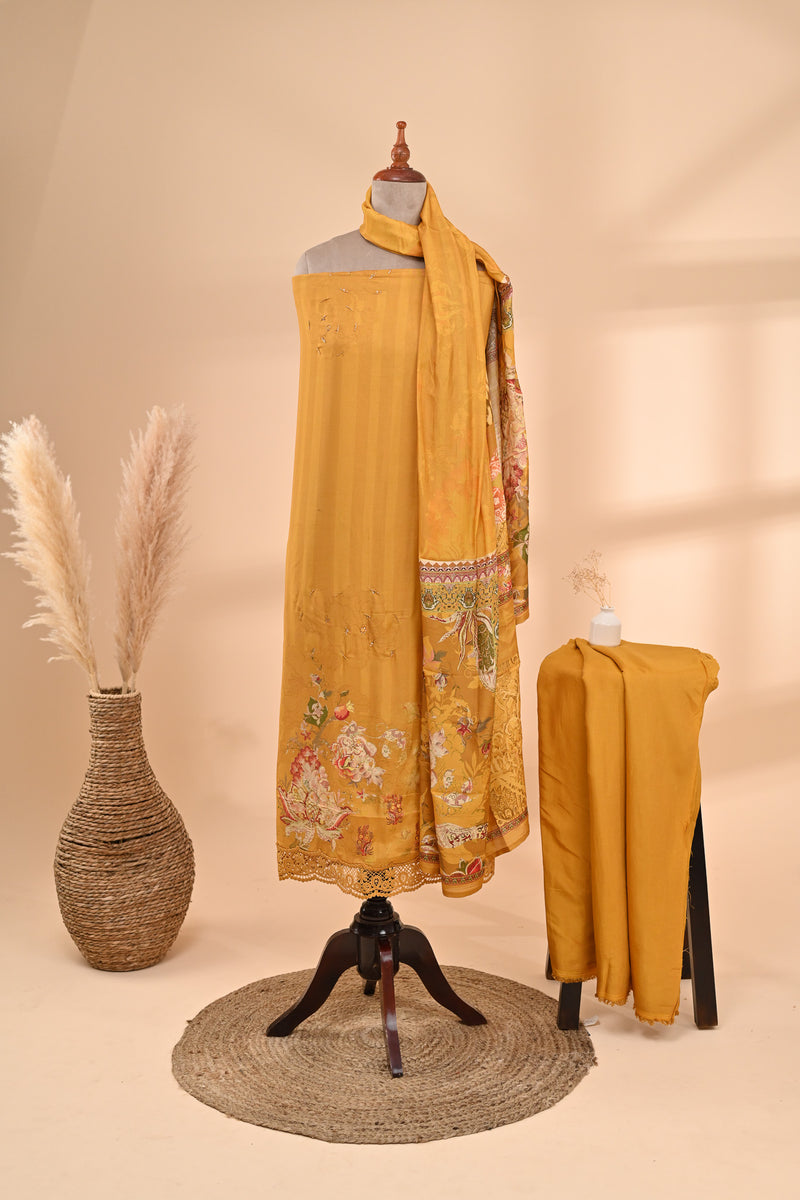 Mustard Muslin Unstitched Suit Sterling House
