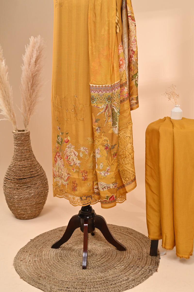 Mustard Muslin Unstitched Suit Sterling House