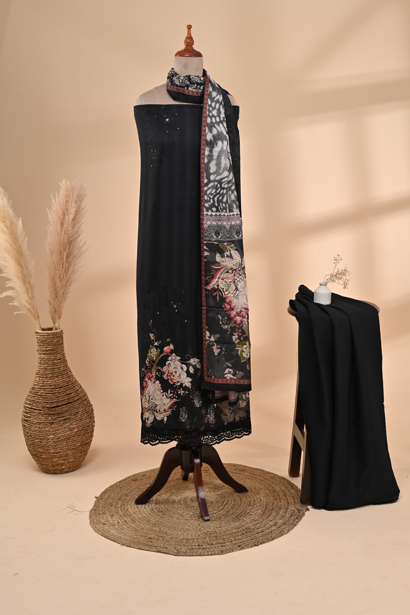 Black Muslin Unsctitched Suit Sterling House