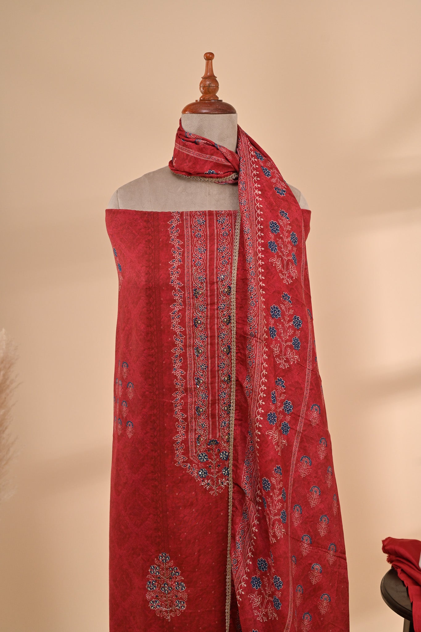 Wine Red Muslin Unstitched Suit Sterling House
