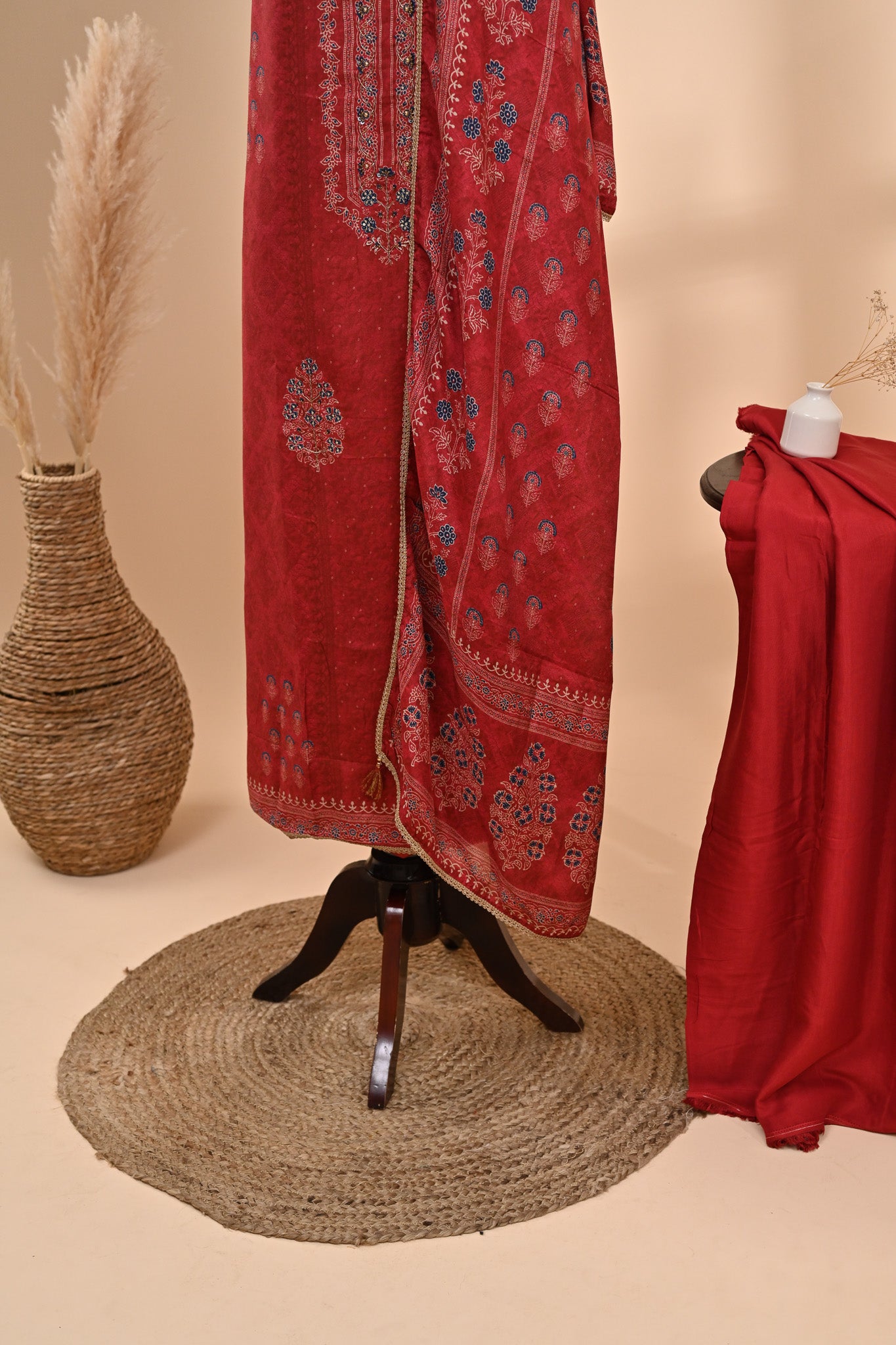 Wine Red Muslin Unstitched Suit Sterling House