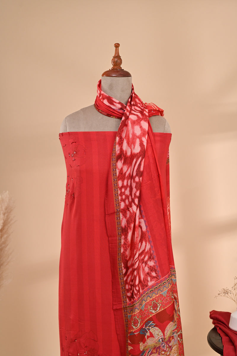 Vibrant Red Muslin Unstitched Suit Sterling House