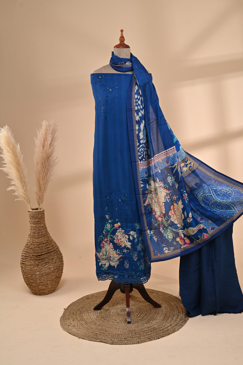Royal Blue Muslin Unstitched Suit Sterling House
