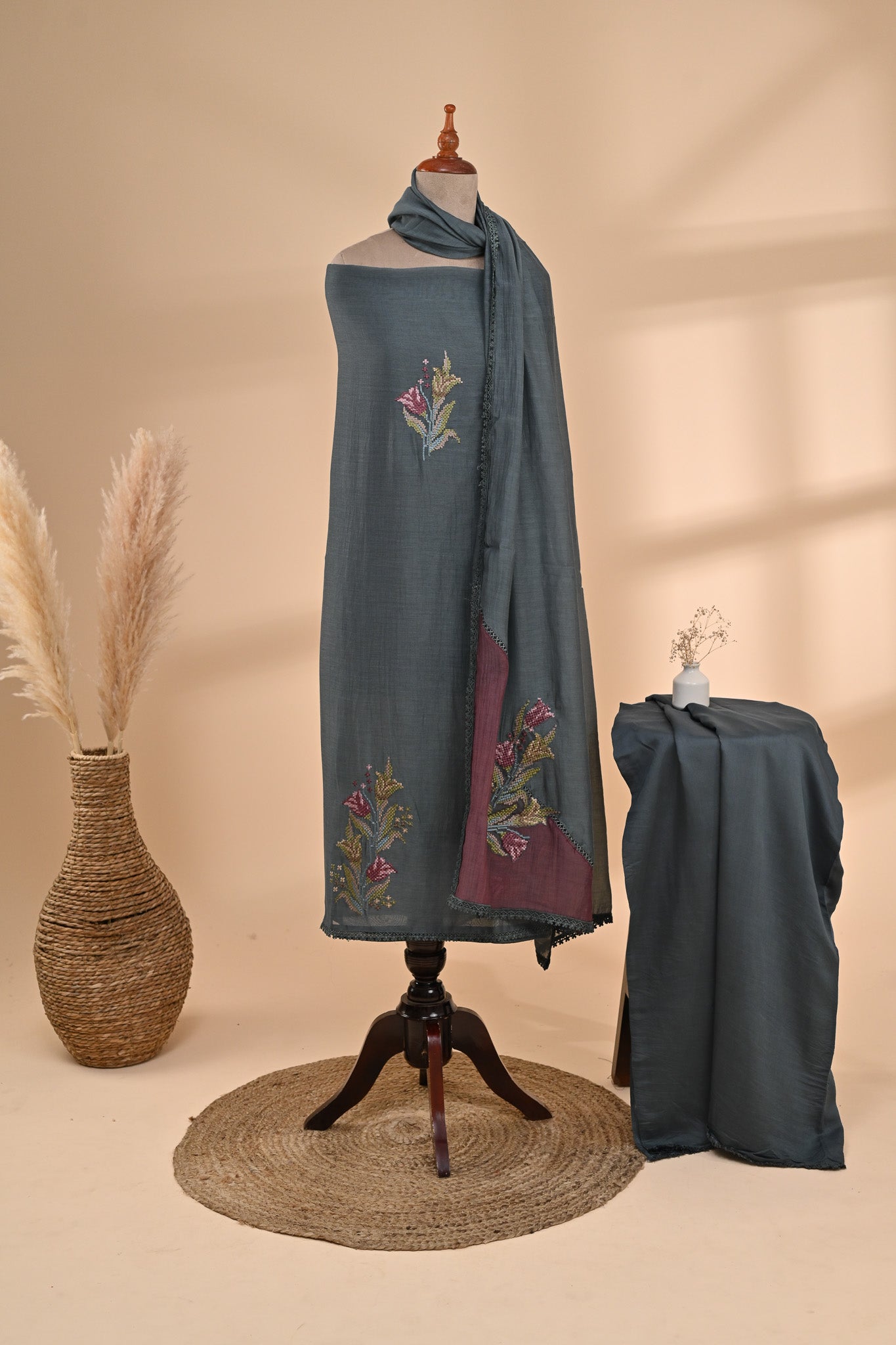 Grey Cotton unstitched Suit Sterling House