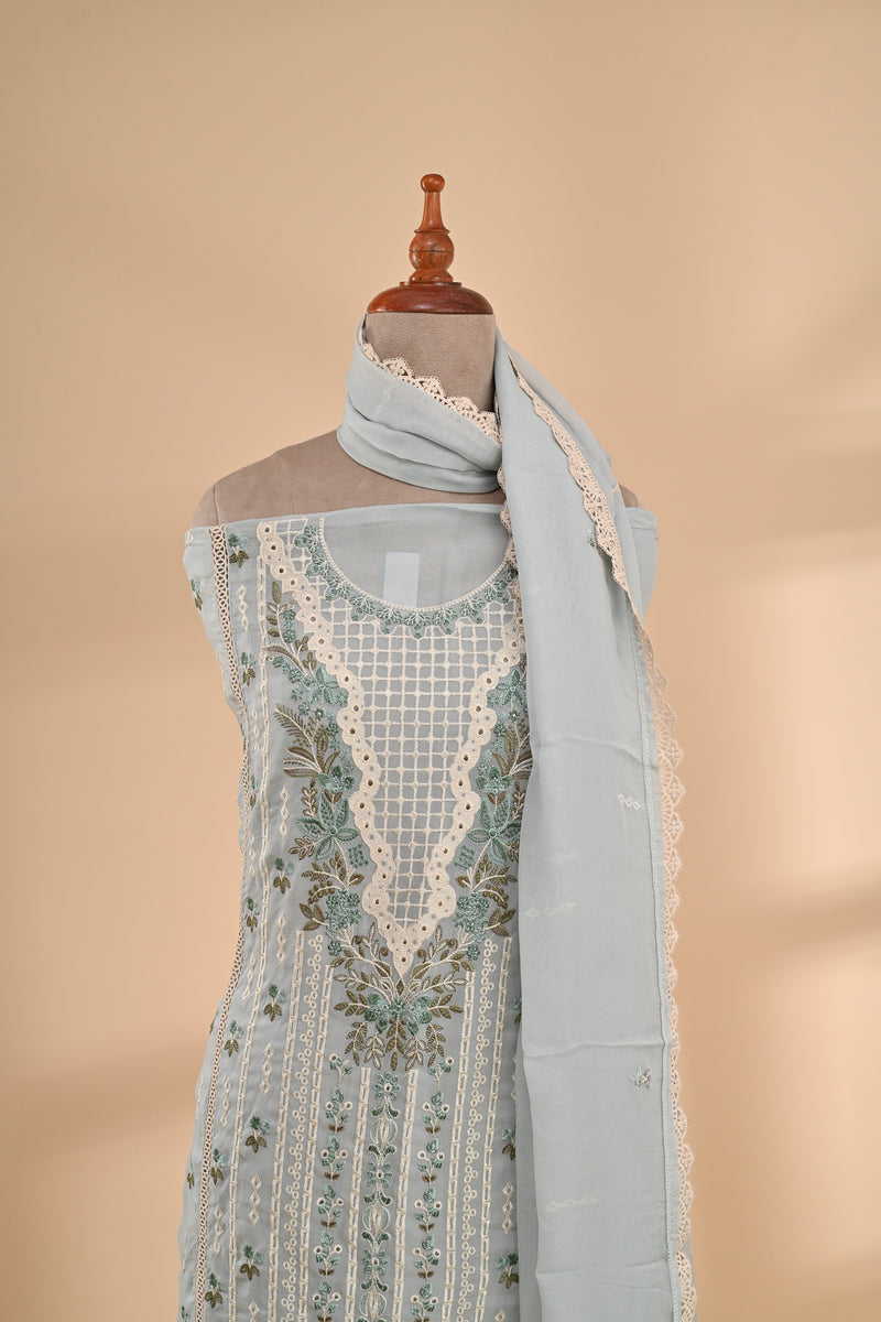 Pastel Blue Organza Unstitched Suit Sterling House