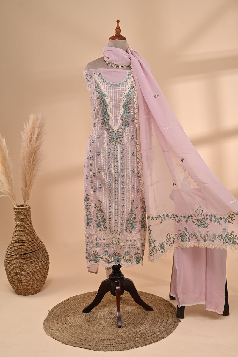 Pastel Pink Organza Unstitched Suit Sterling house