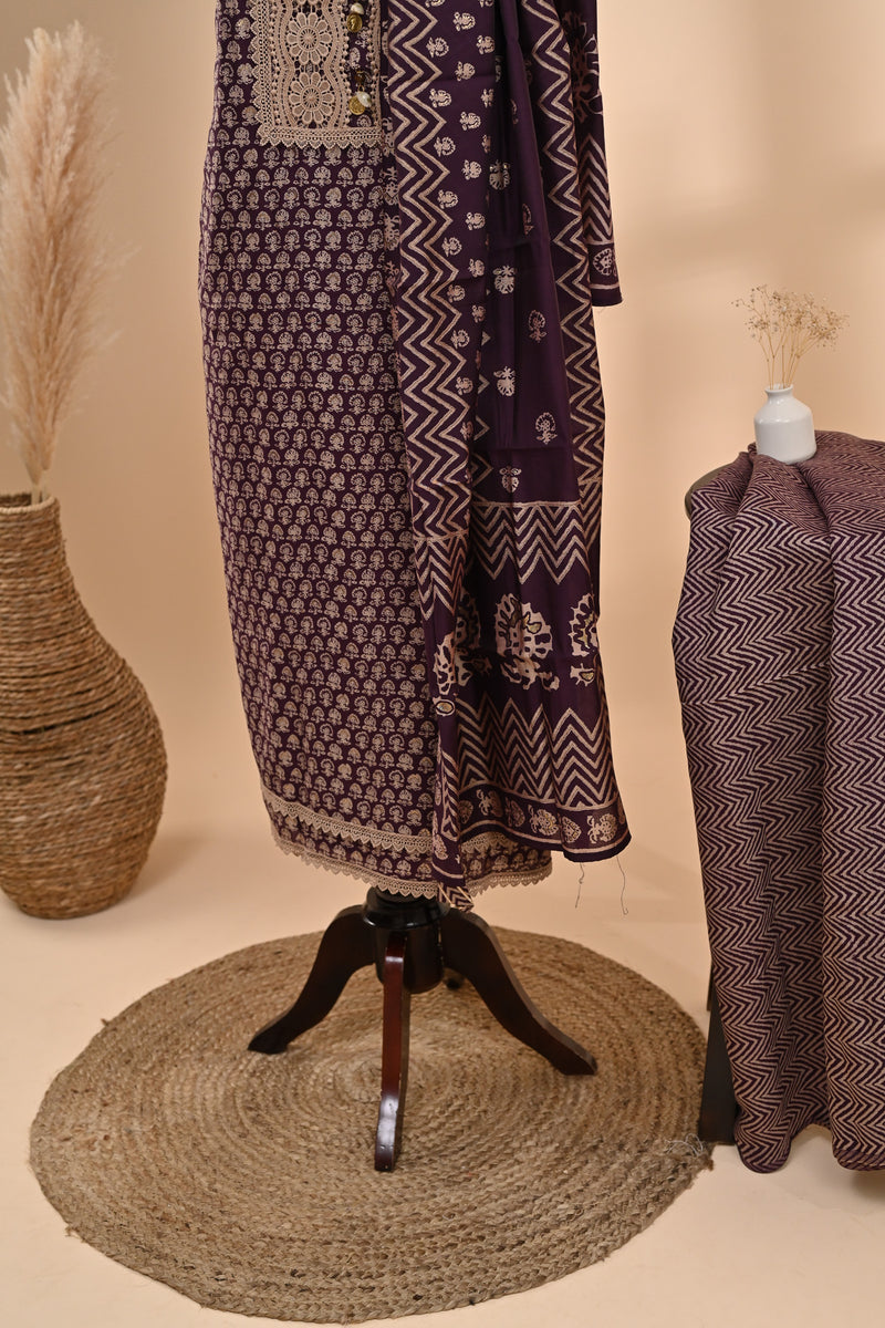 Deep Plum Cotton Unstitched Suit Sterling House