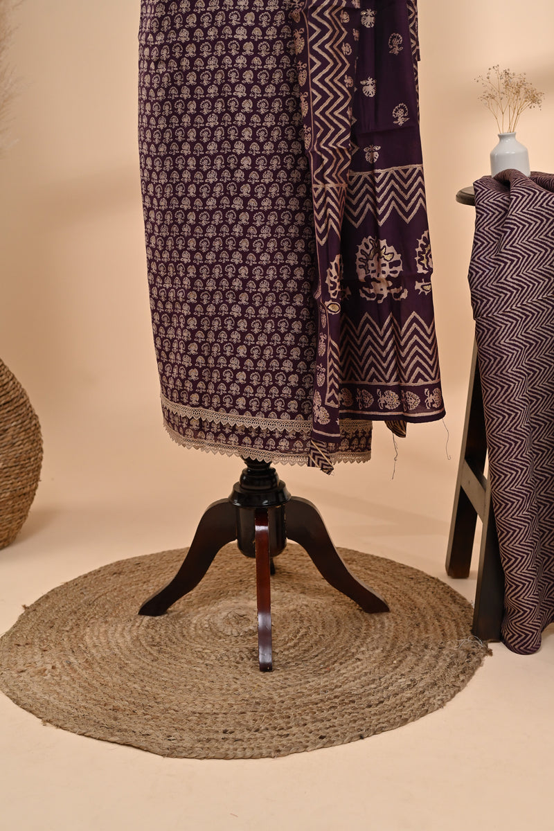 Deep Plum Cotton Unstitched Suit Sterling House