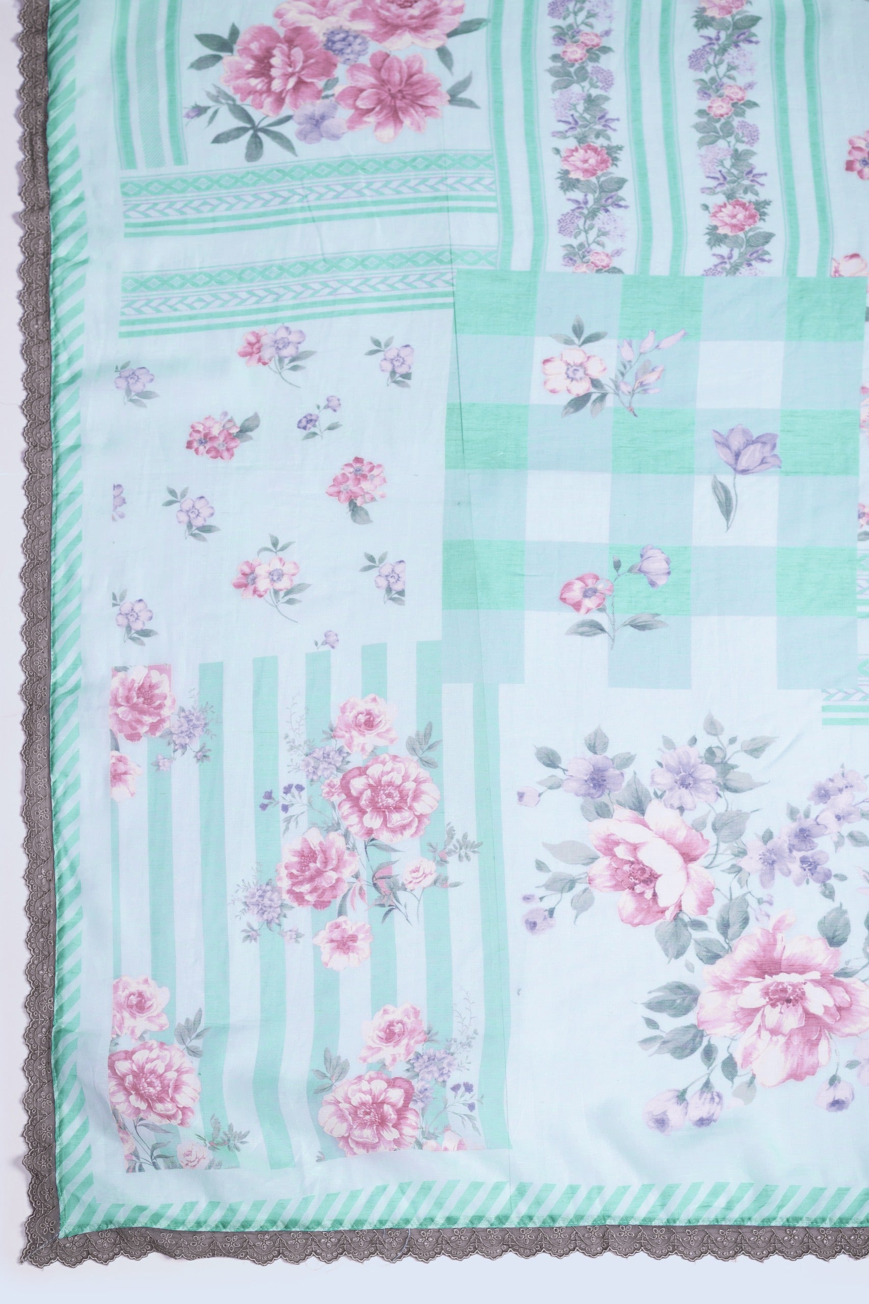 Linen Cotton Blue Embroidered Suit set