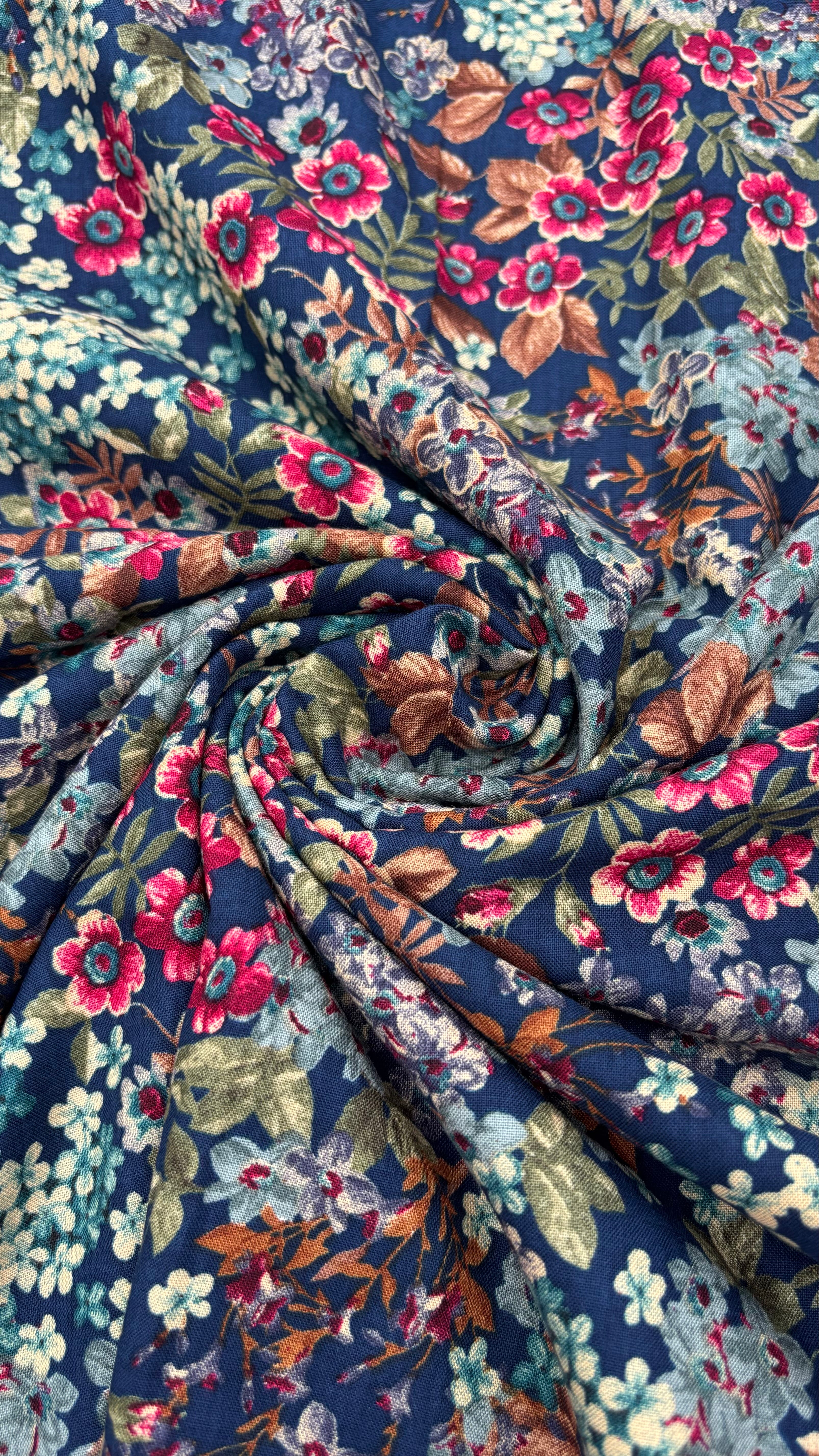 Deep Blue Muslin Floral Fabric Sterling House