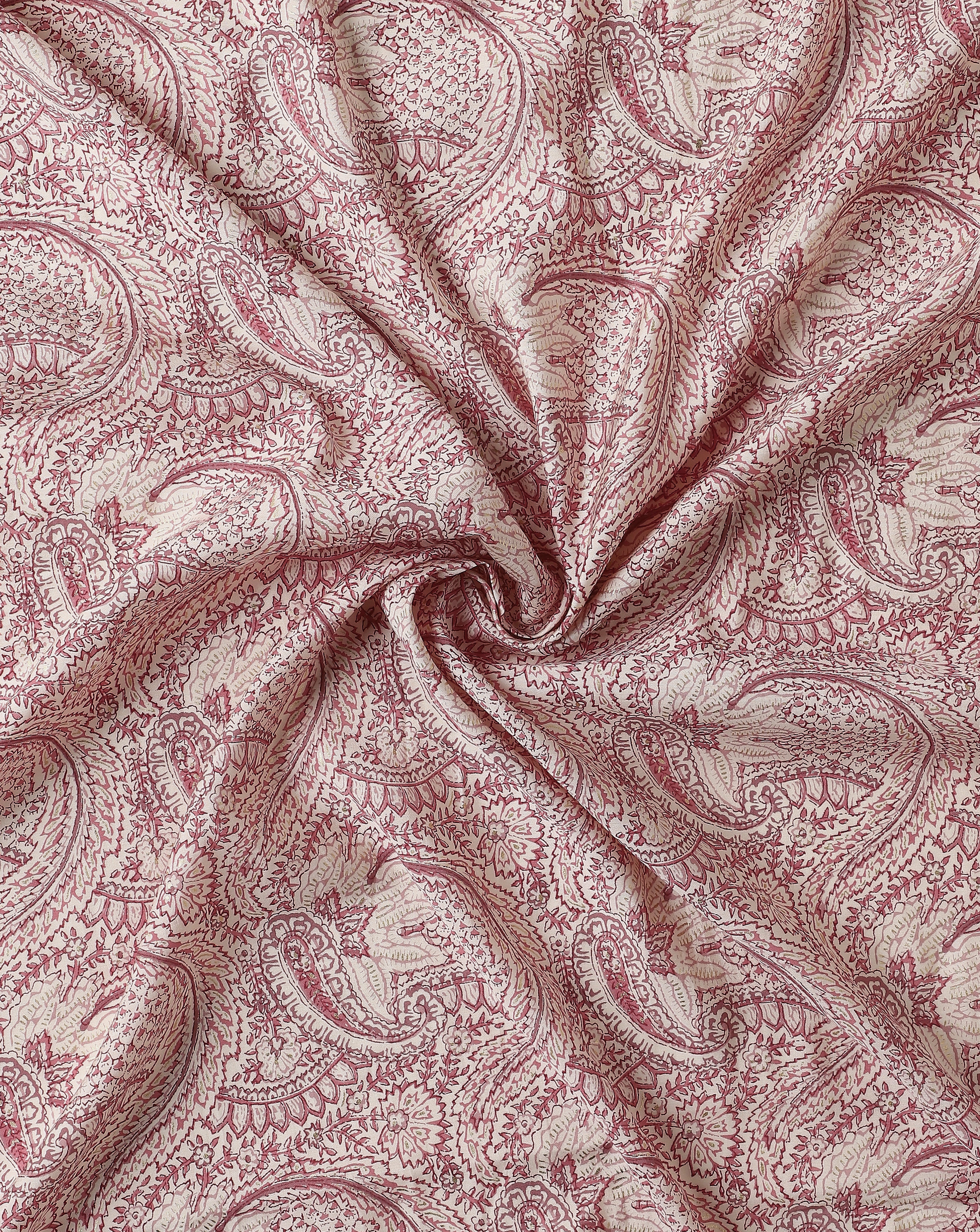 Roze off white with onion pink Paisley With Gold Foil Muslin Fabric