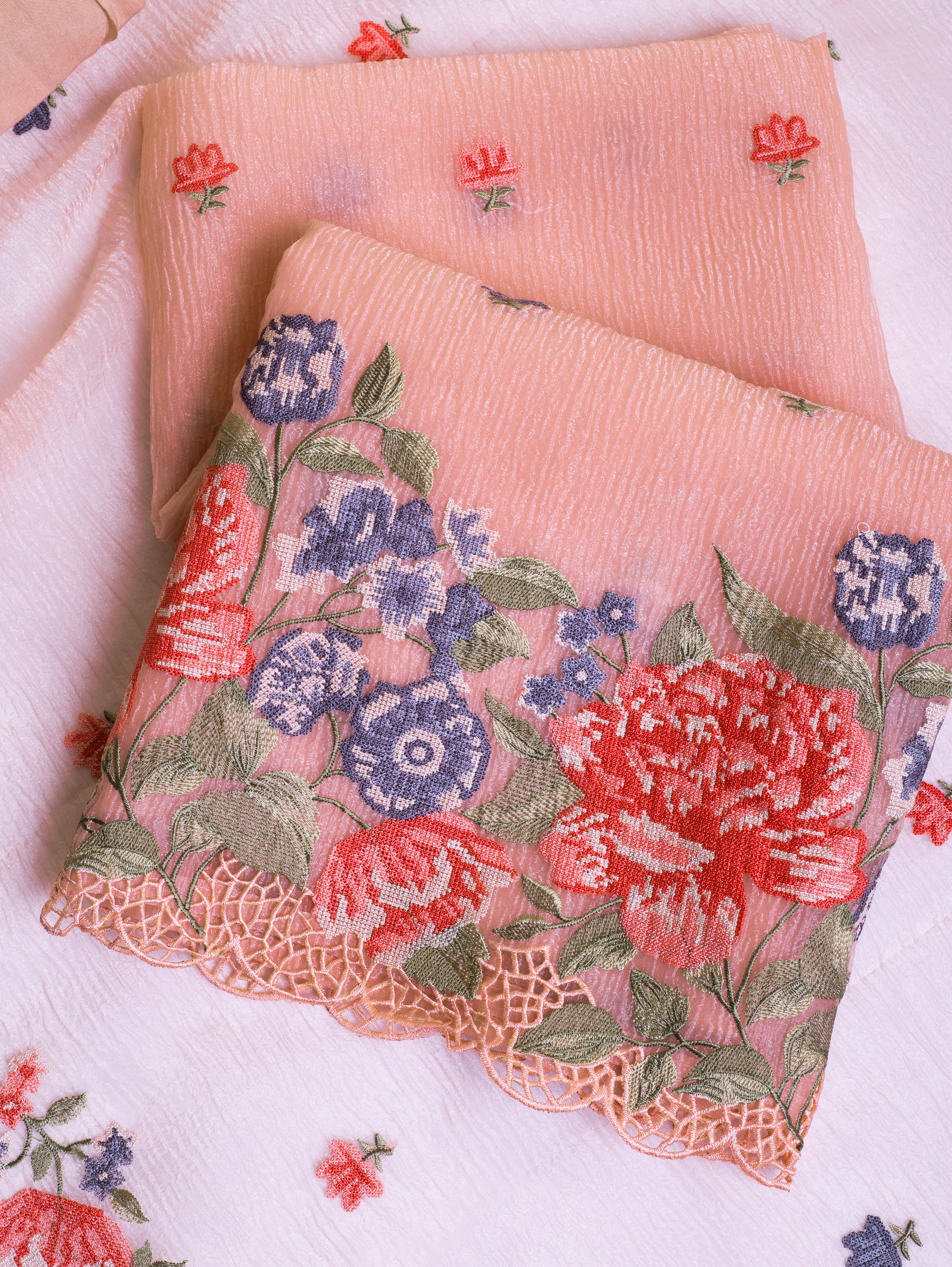 Luxe Peach Shimmer Crush Organza