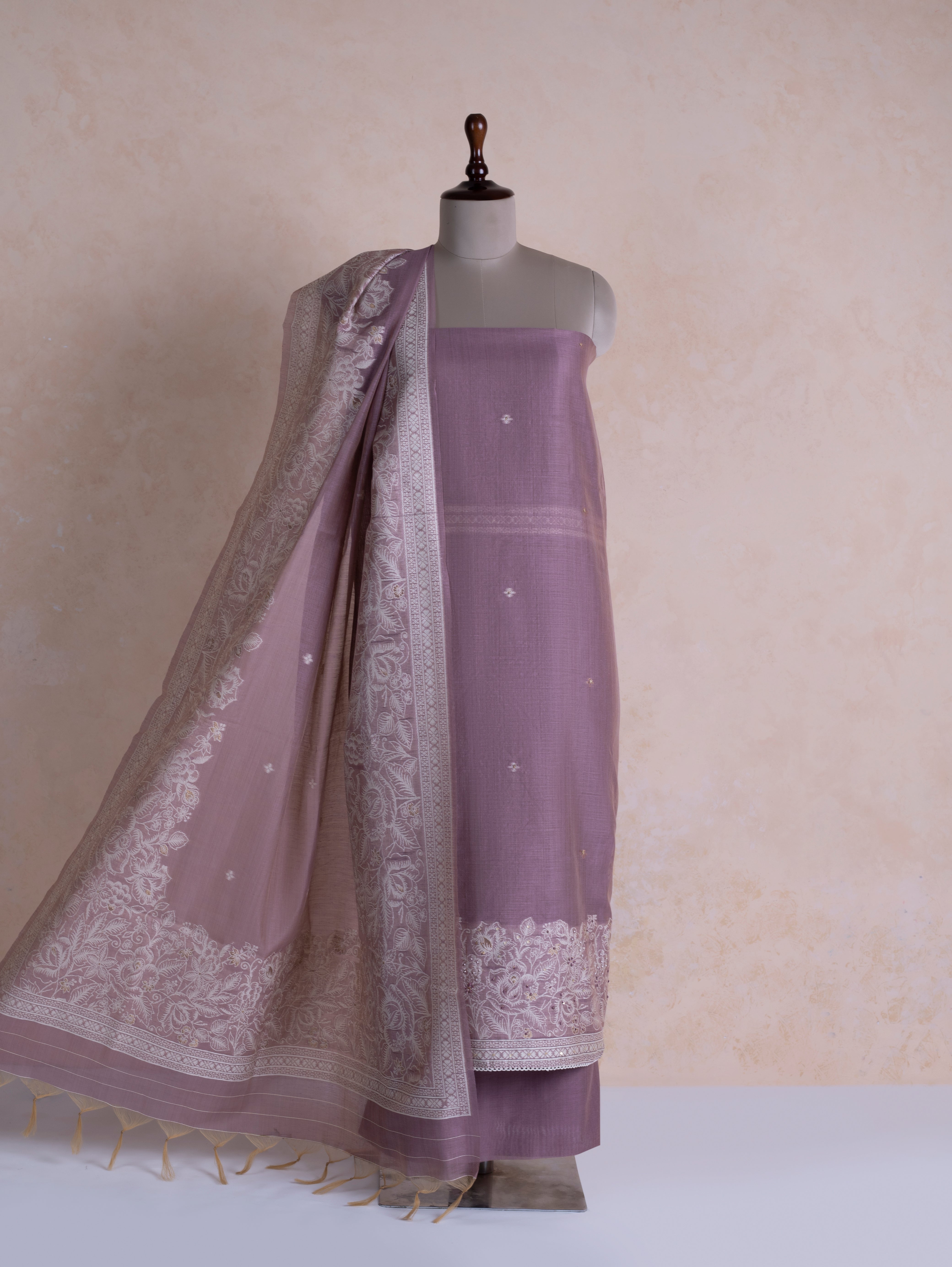 Linen Mauve Linen Cotton Blend Suit Set