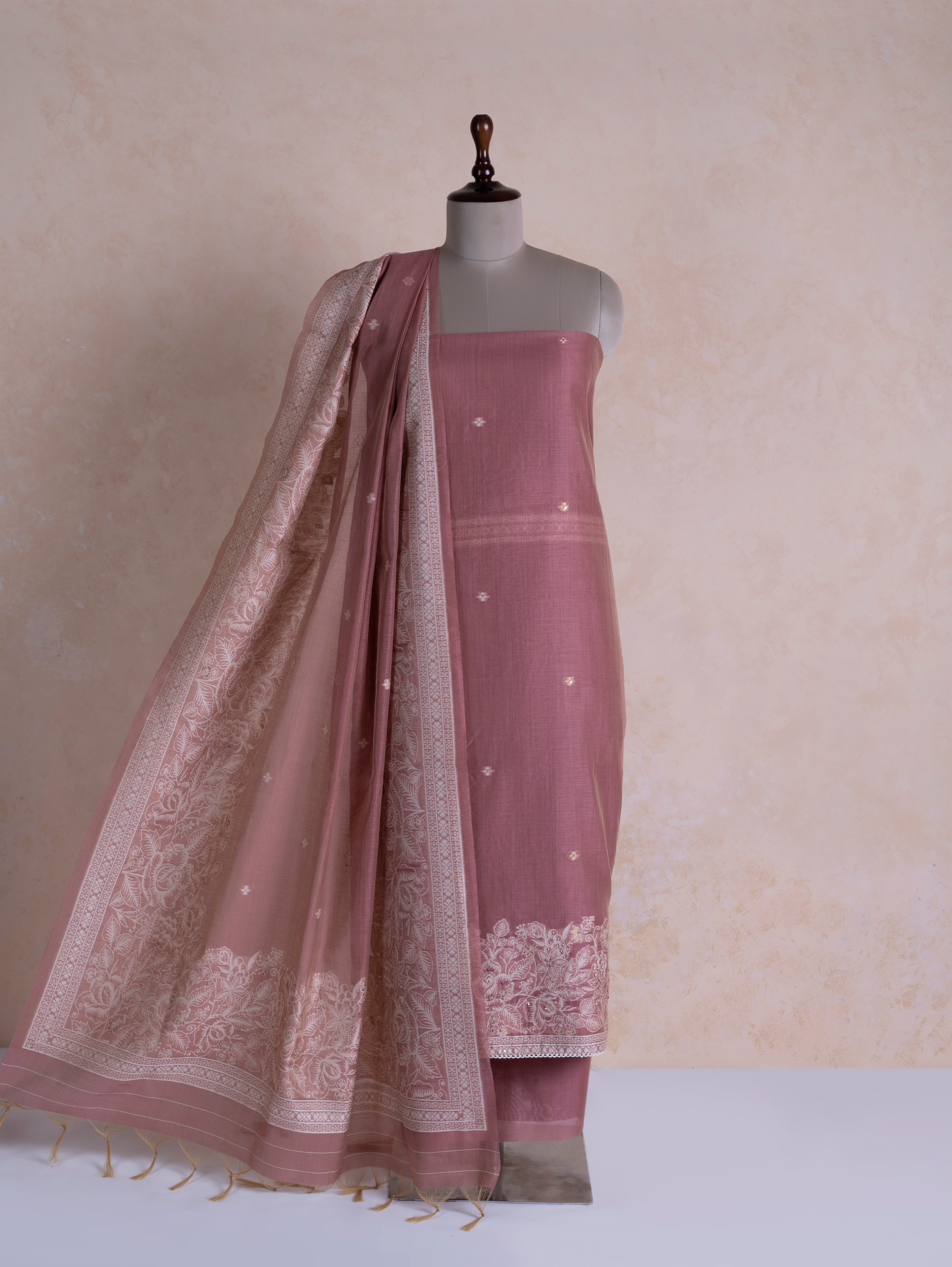 Linen Pink Linen Cotton Blend Suit Set