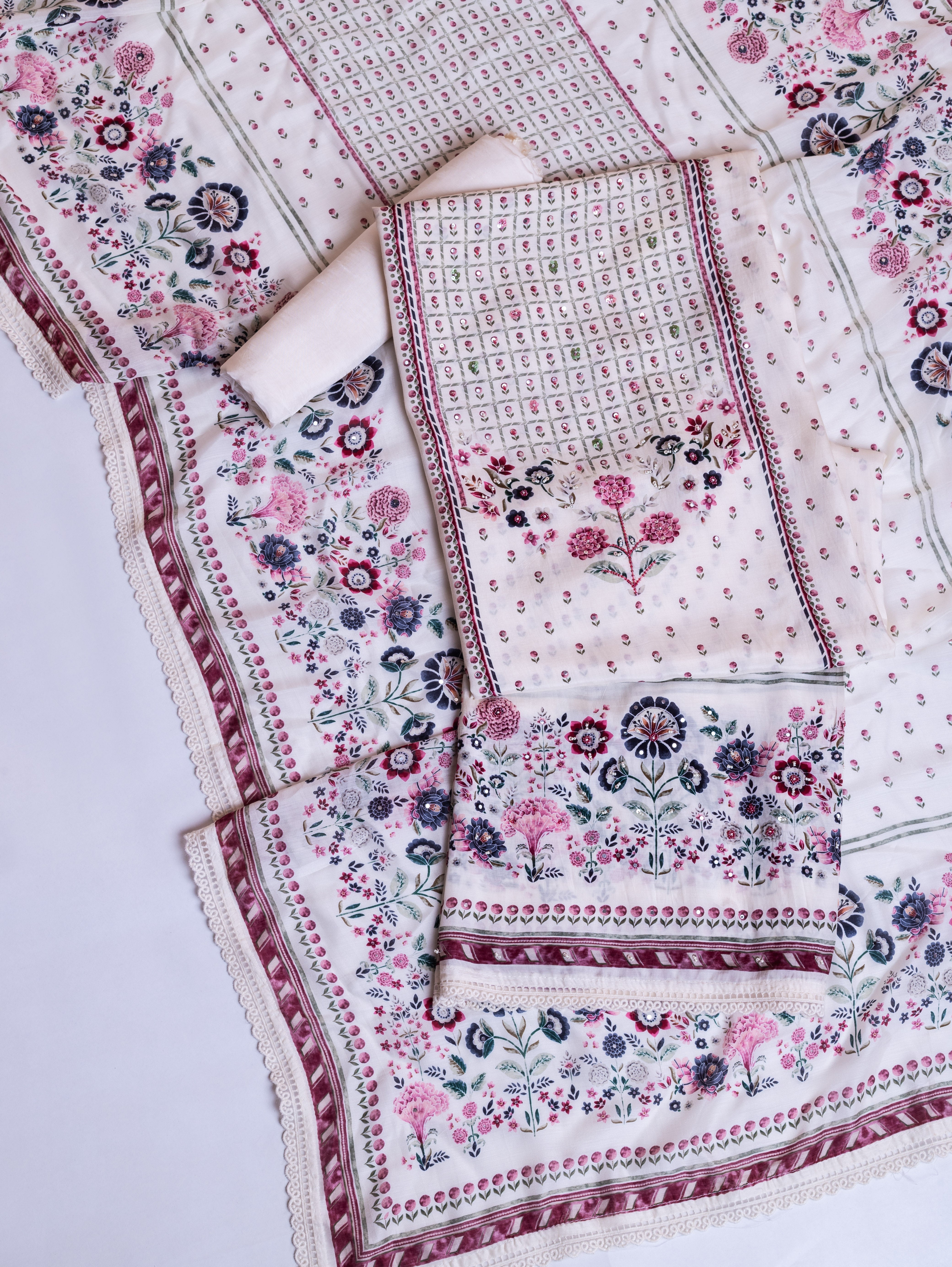 Afreen Off-White Muslin Suit Set