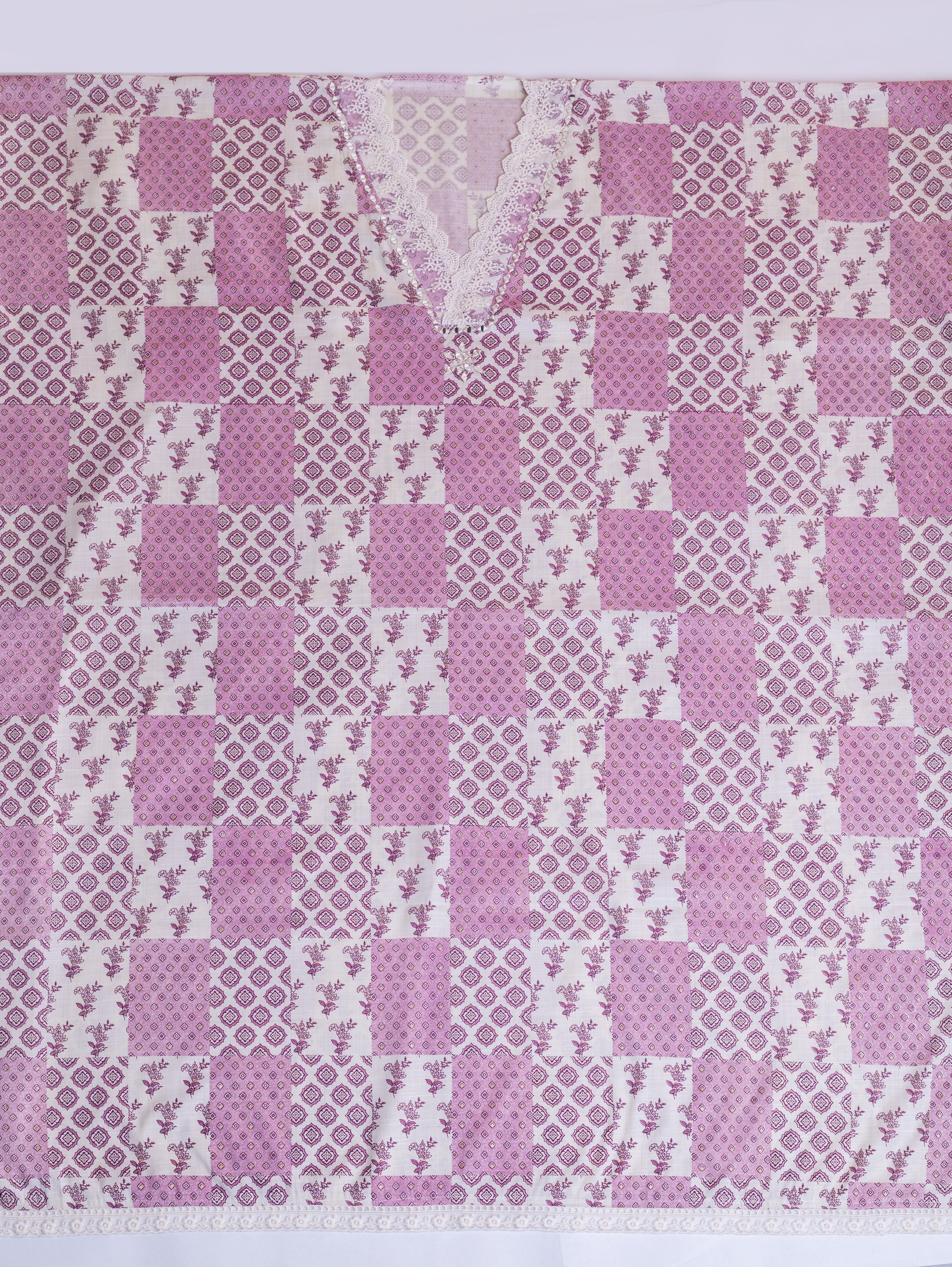 Afreen White with Mauve Soft Cotton Suit Set