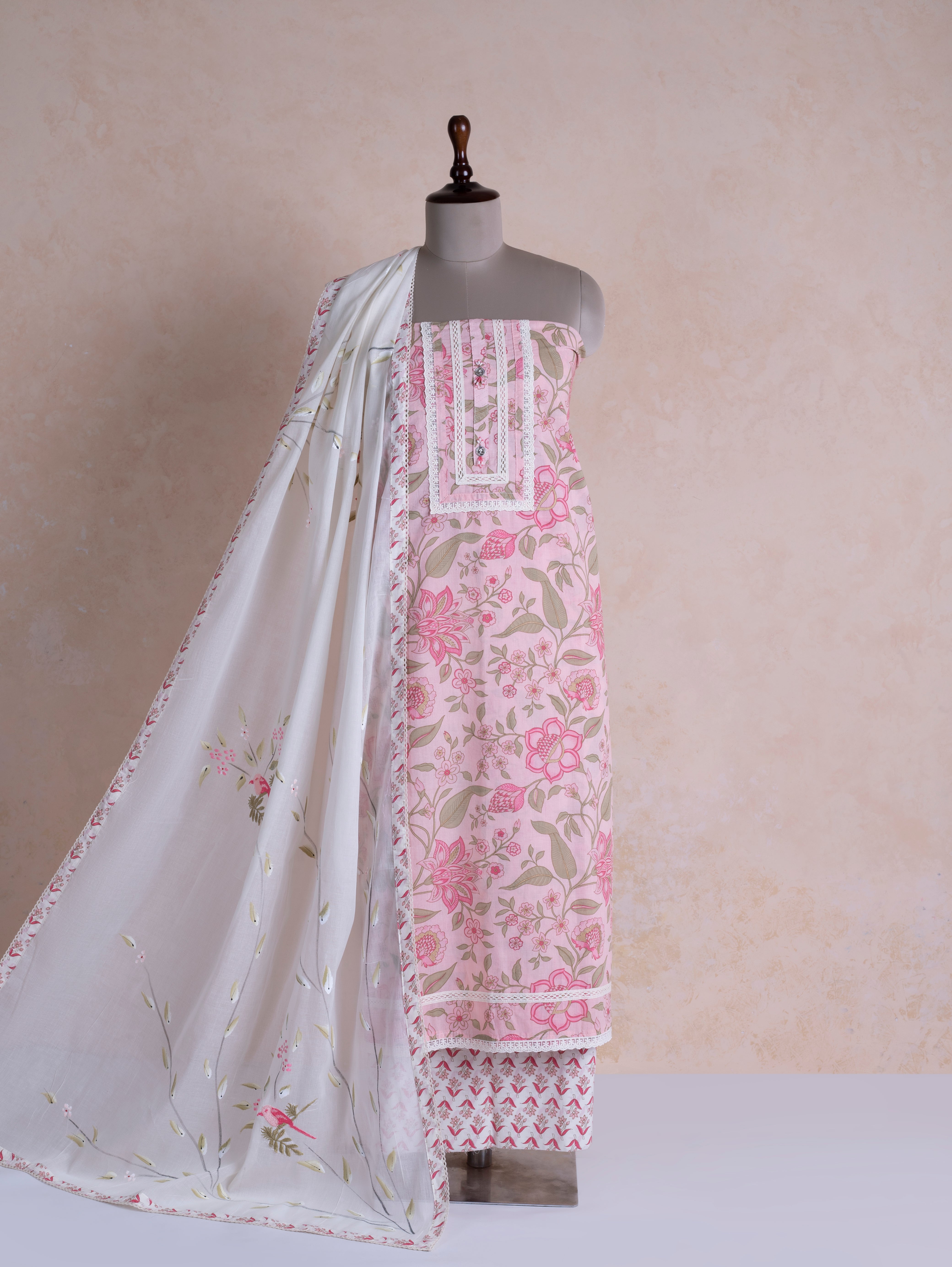 Afreen Pink Cotton Unstitched Suit Set