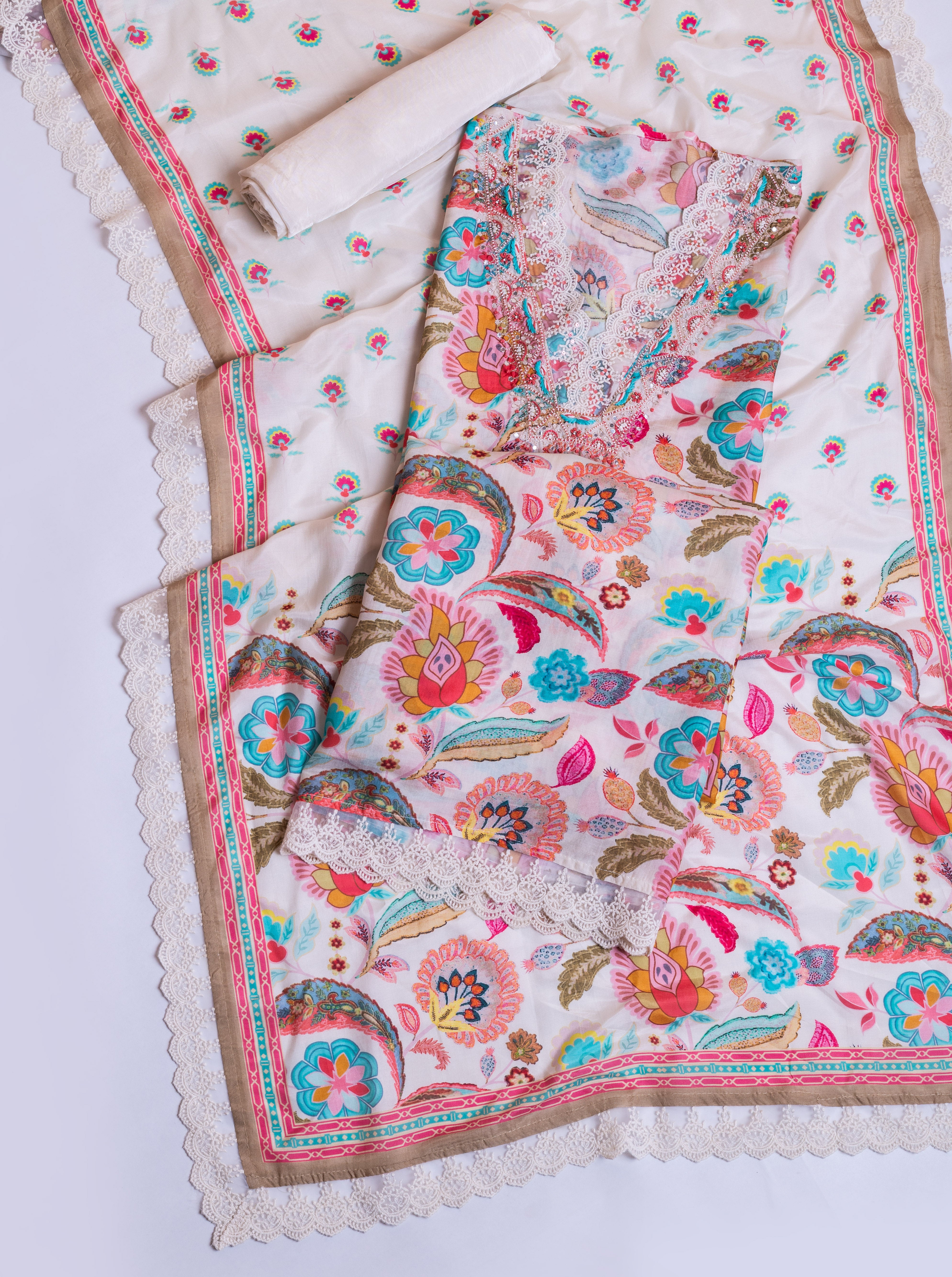 Afreen Multi-colour Muslin Suit Set