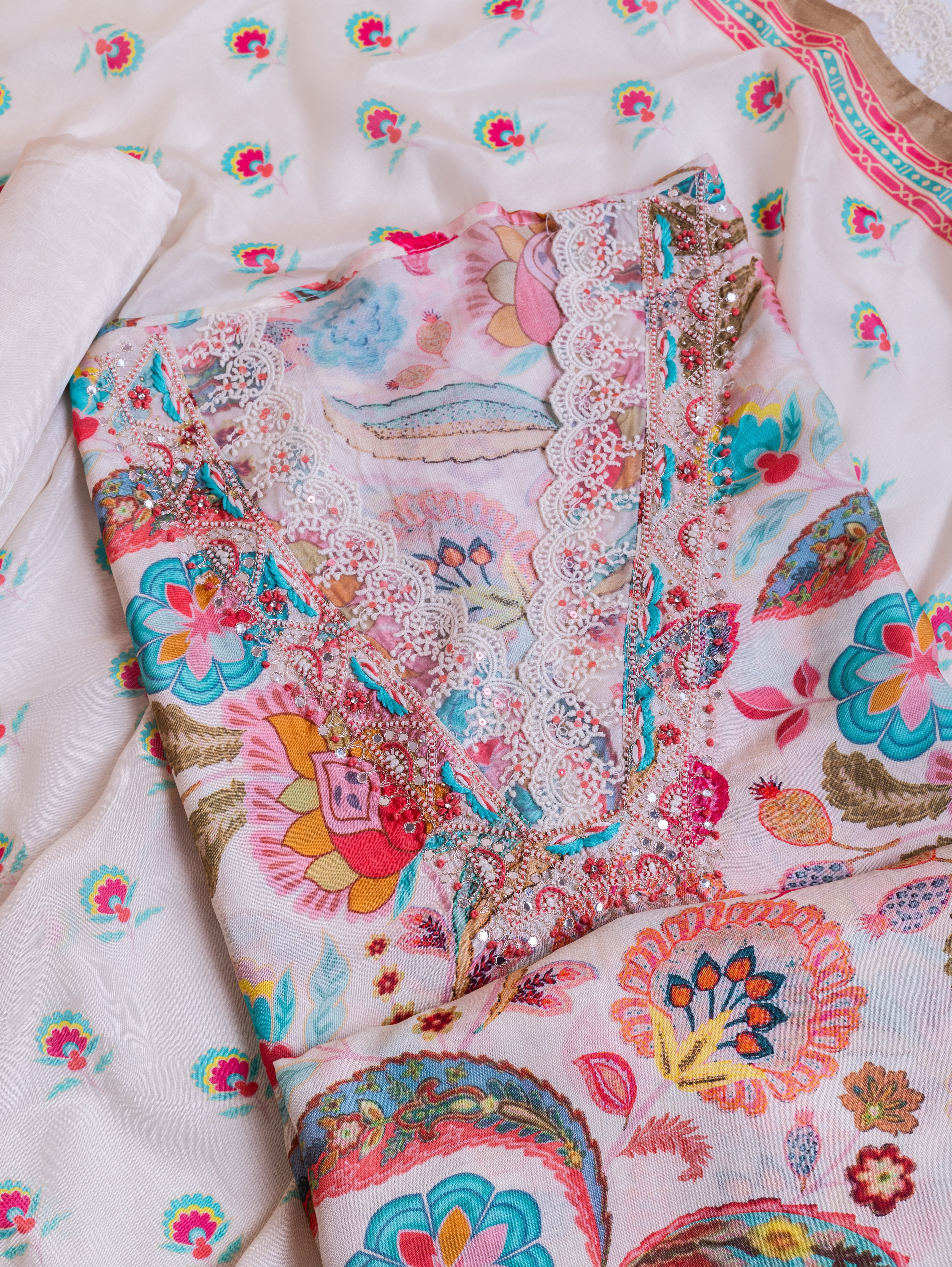 Afreen Multi-colour Muslin Suit Set