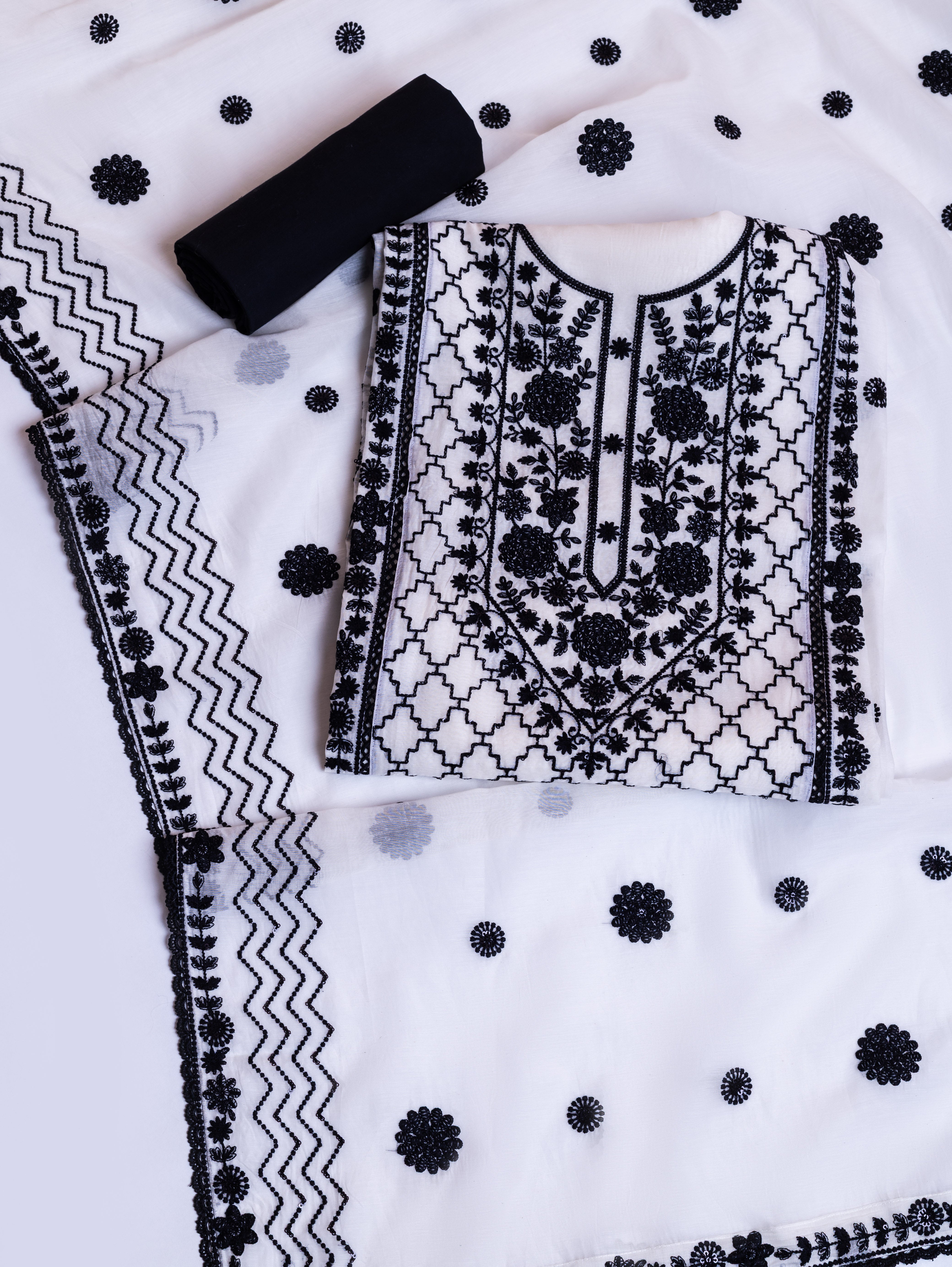 Afreen Black & White Chanderi Silk Suit Set