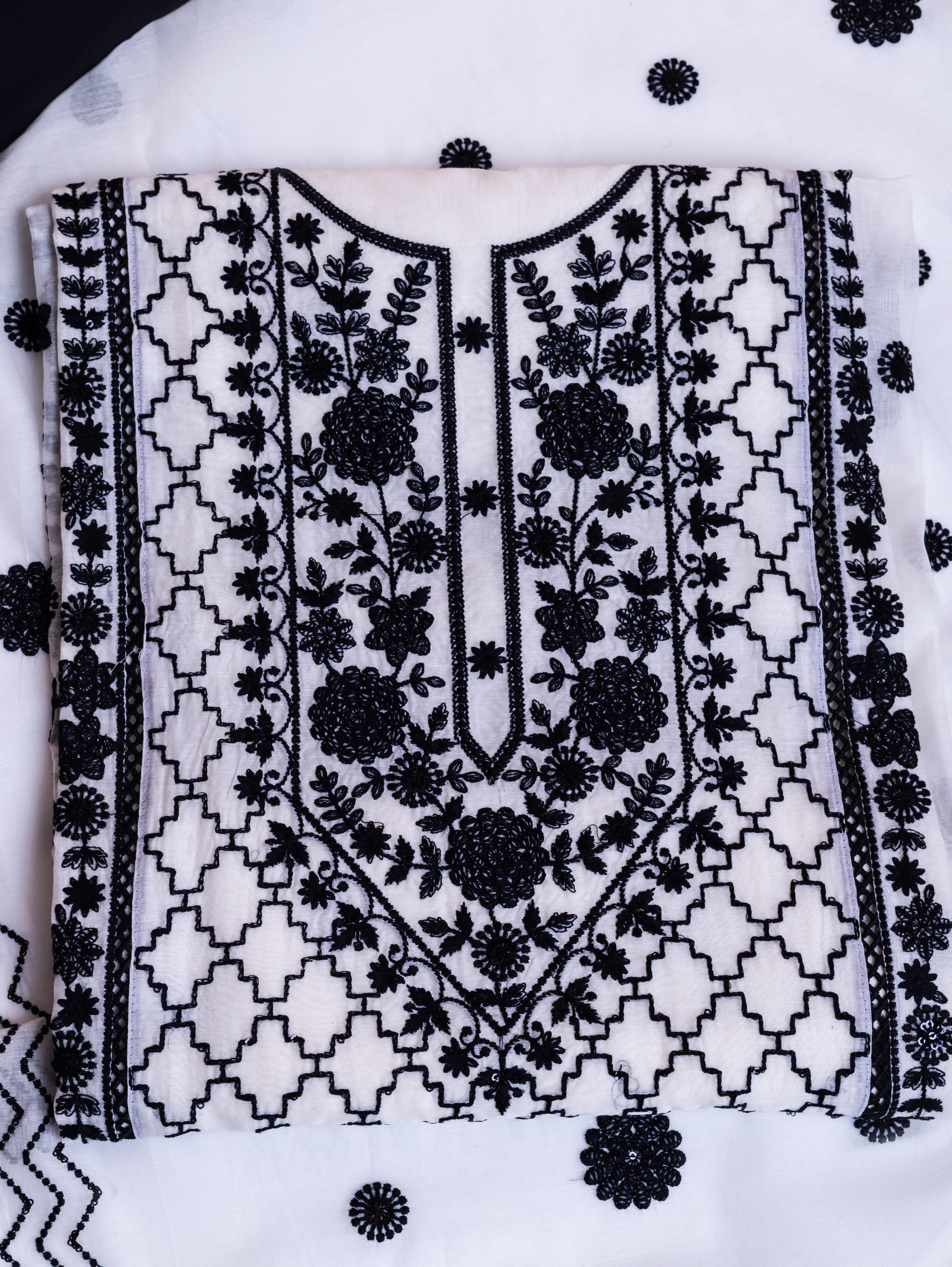 Afreen Black & White Chanderi Silk Suit Set