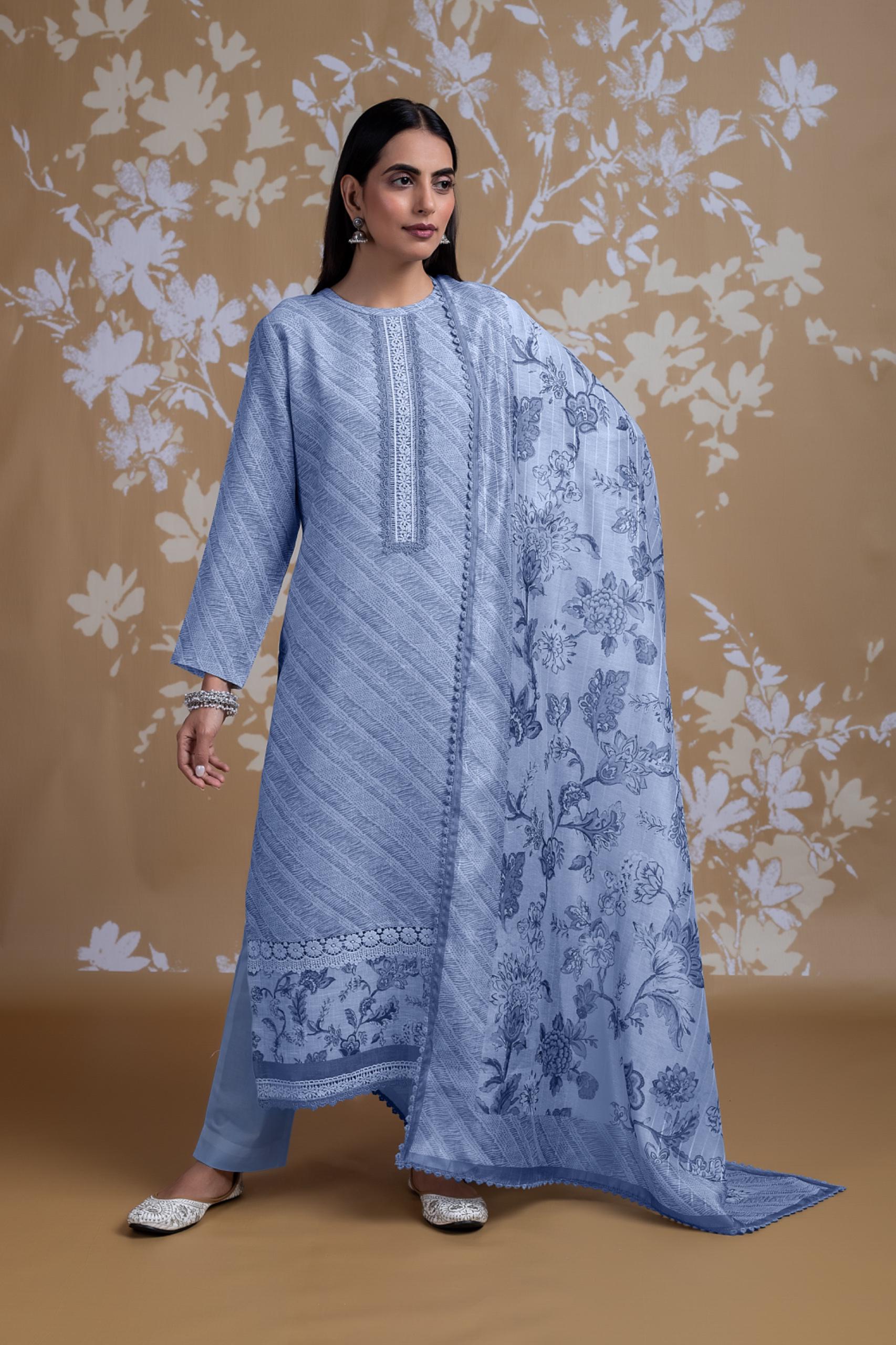 Linen Blue Linen Cotton Suit Set