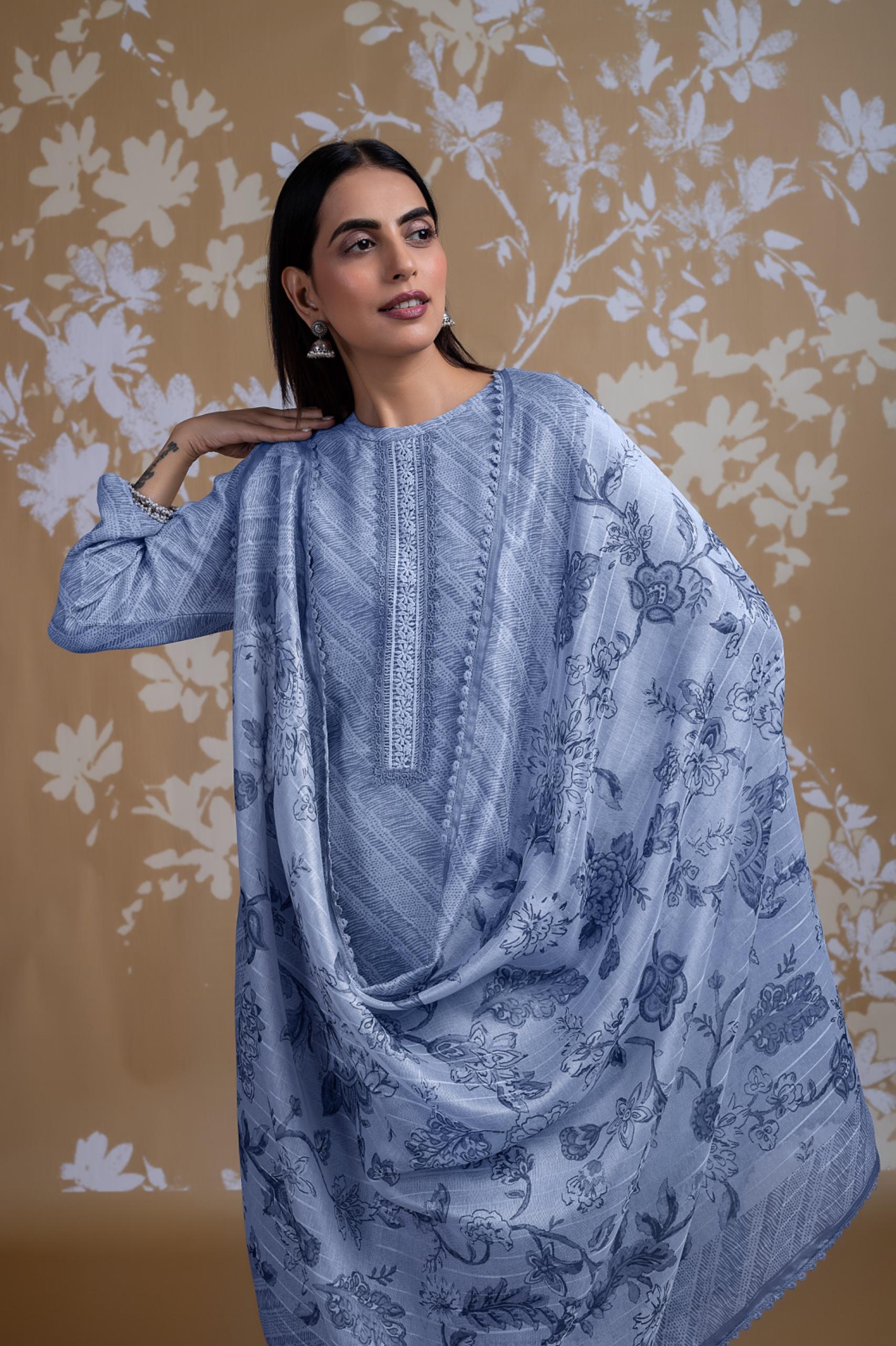 Linen Blue Linen Cotton Suit Set