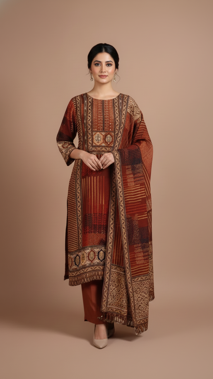 Afreen Brown Soft Crepe Silk Blend Readymade Set Sterling House