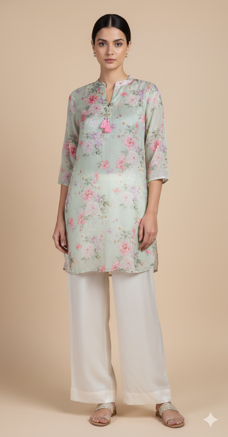 Afreen Pista Green Floral Print Set