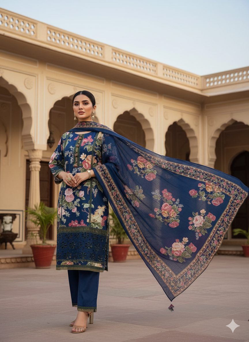 Afreen Blue Floral print Suit set