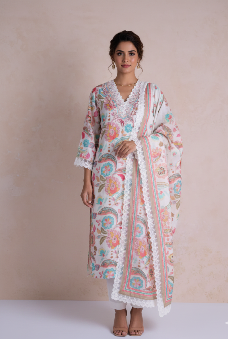 Afreen Multi-colour Muslin Suit Set
