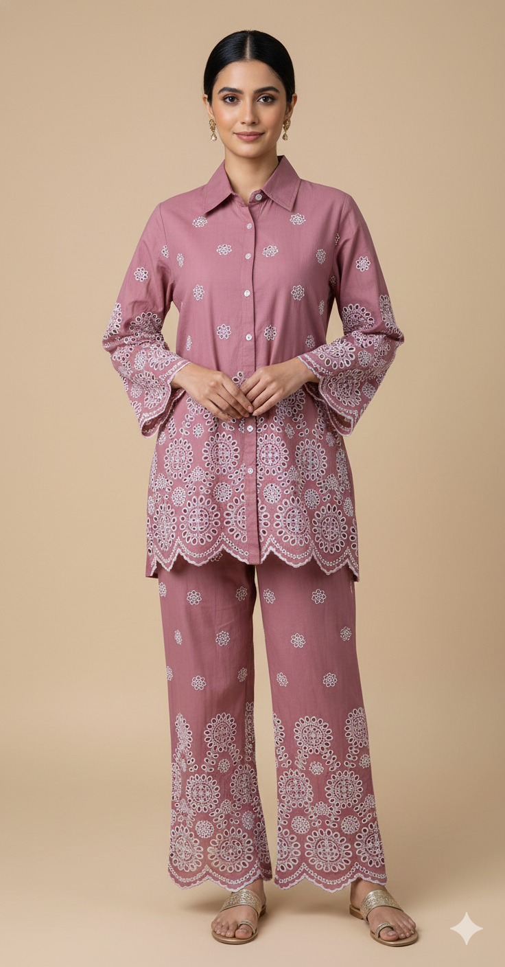 Afreen Pink Cotton Co-ord Set