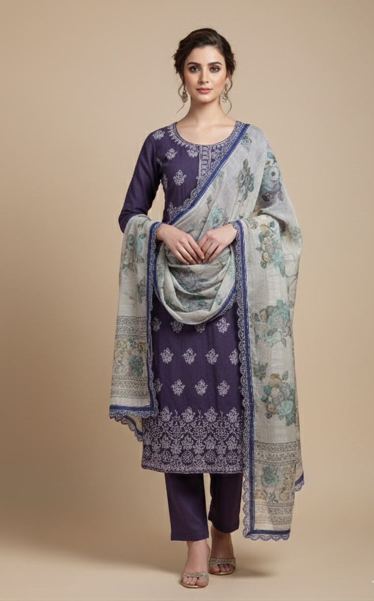 Anokhi Cotton Linen Unstitched Suit Set